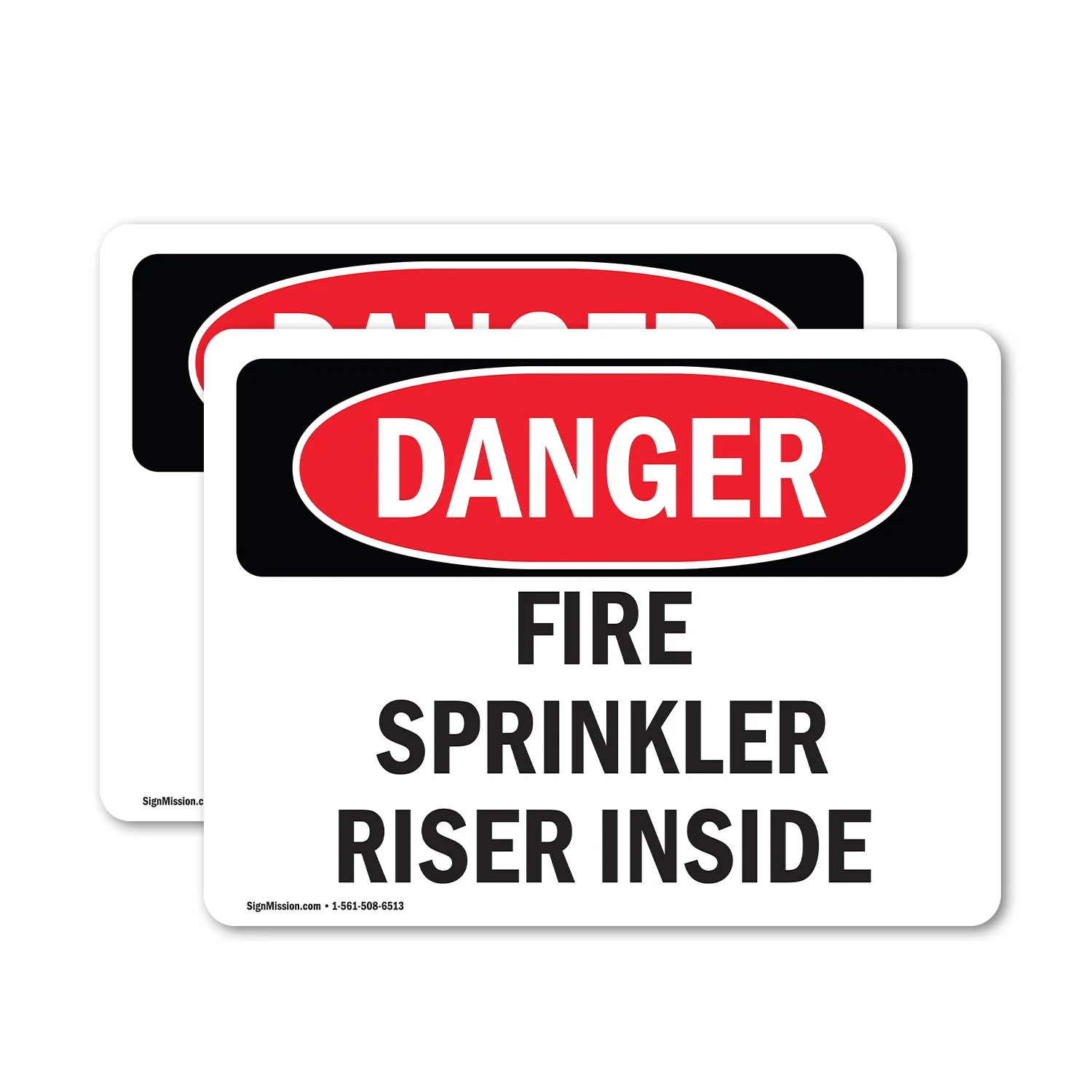 (2 Pack) Fire Sprinkler Riser Inside OSHA Danger Sign 5 Inch X 3.5 Inch Vinyl Label Decal Sticker Weather Resistant, UV Protected for Workplace, Business, and Construction Site, Made in the USA