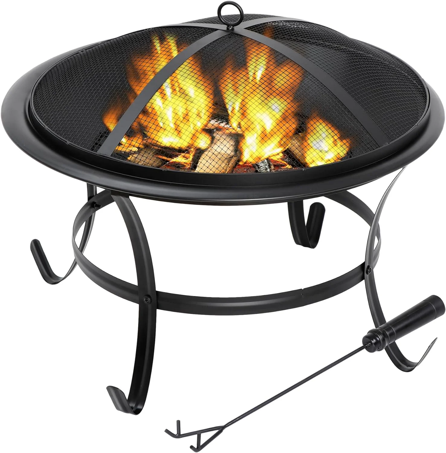 22 Inches Portable Fire Pit Outdoor Wood Burning Steel Lightweight BBQ Grill Firepit Bowl with Log Grate&Poker for Outside Patio Campfire Bonfire Backyard