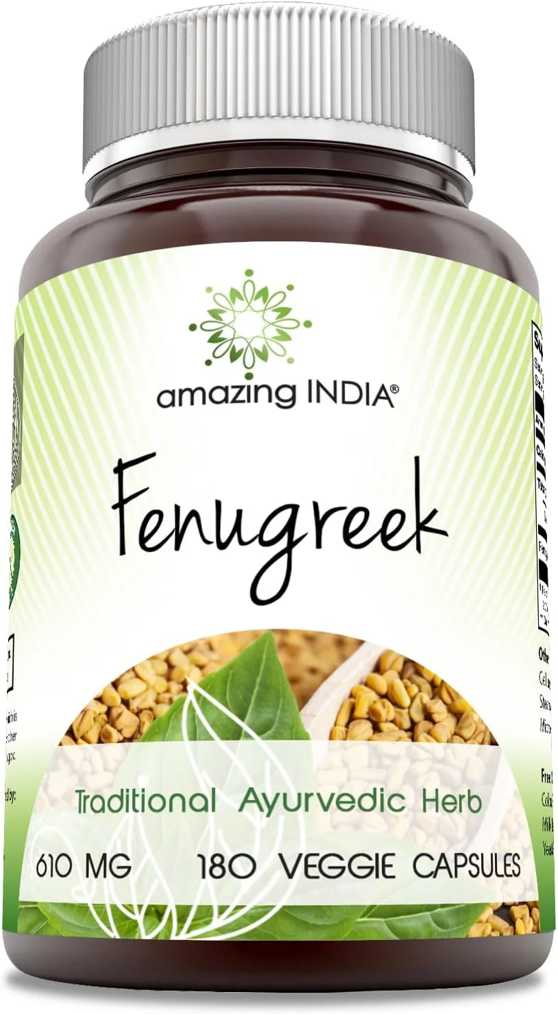 Amazing India Fenugreek Seed 610 Mg 180 Veggie Capsules Supplement | Non-GMO | Gluten Free | Made in USA | Suitable for Vegetarians