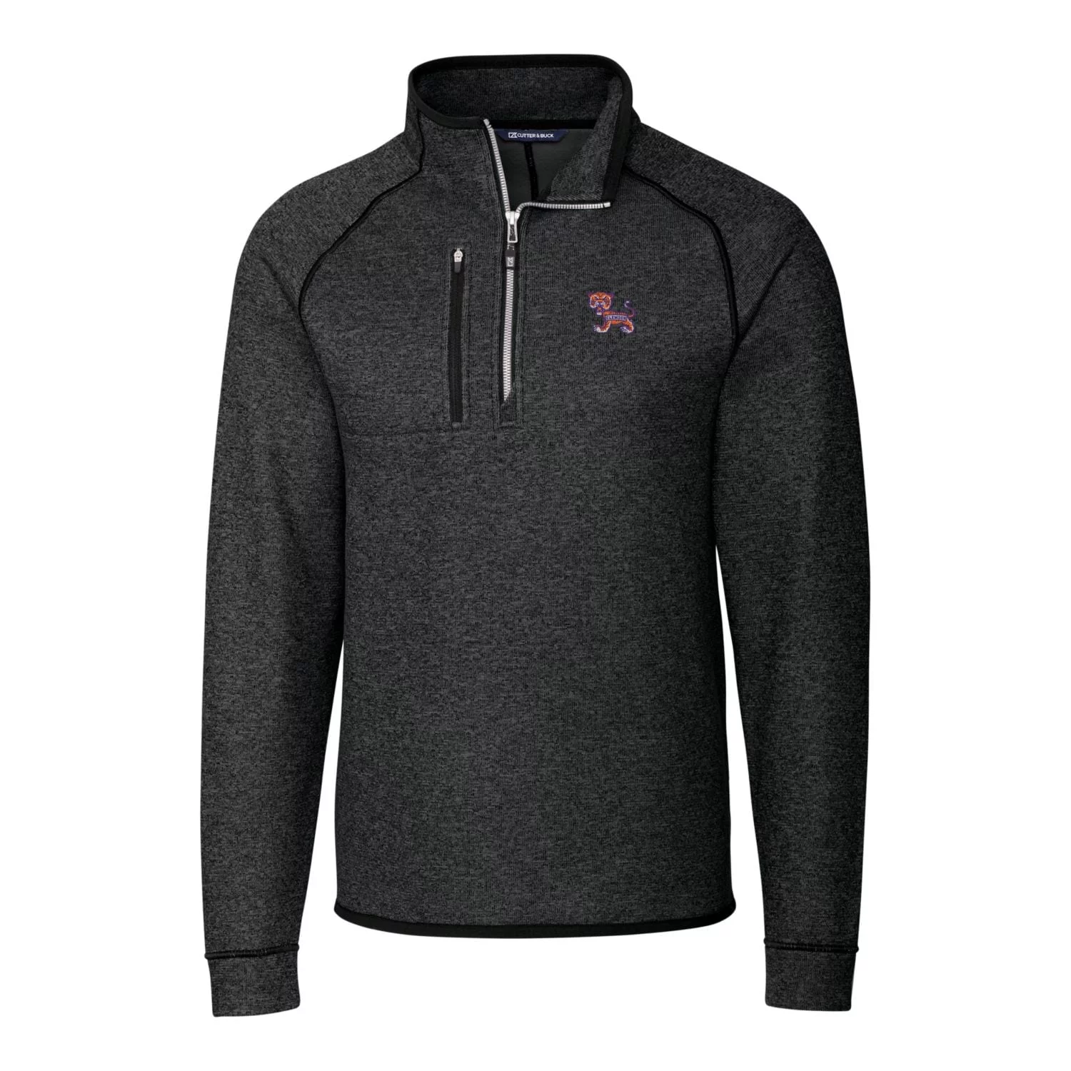 Men's Cutter & Buck Heather Charcoal Clemson Tigers Mainsail Sweater-Knit Half-Zip Pullover Jacket