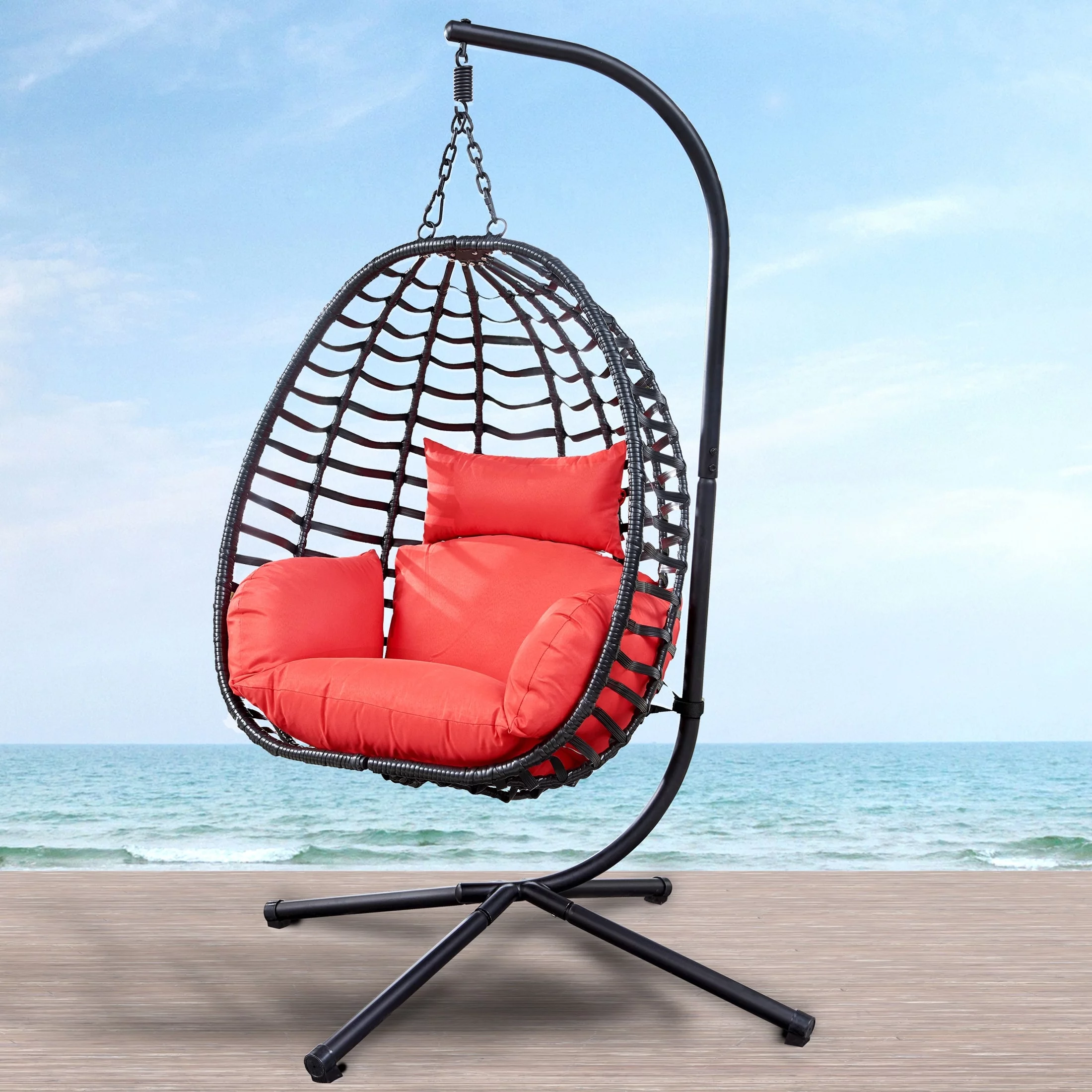 Clihome  Outdoor Rattan Wicker Swing Chair With Stand for Balcony - 37
