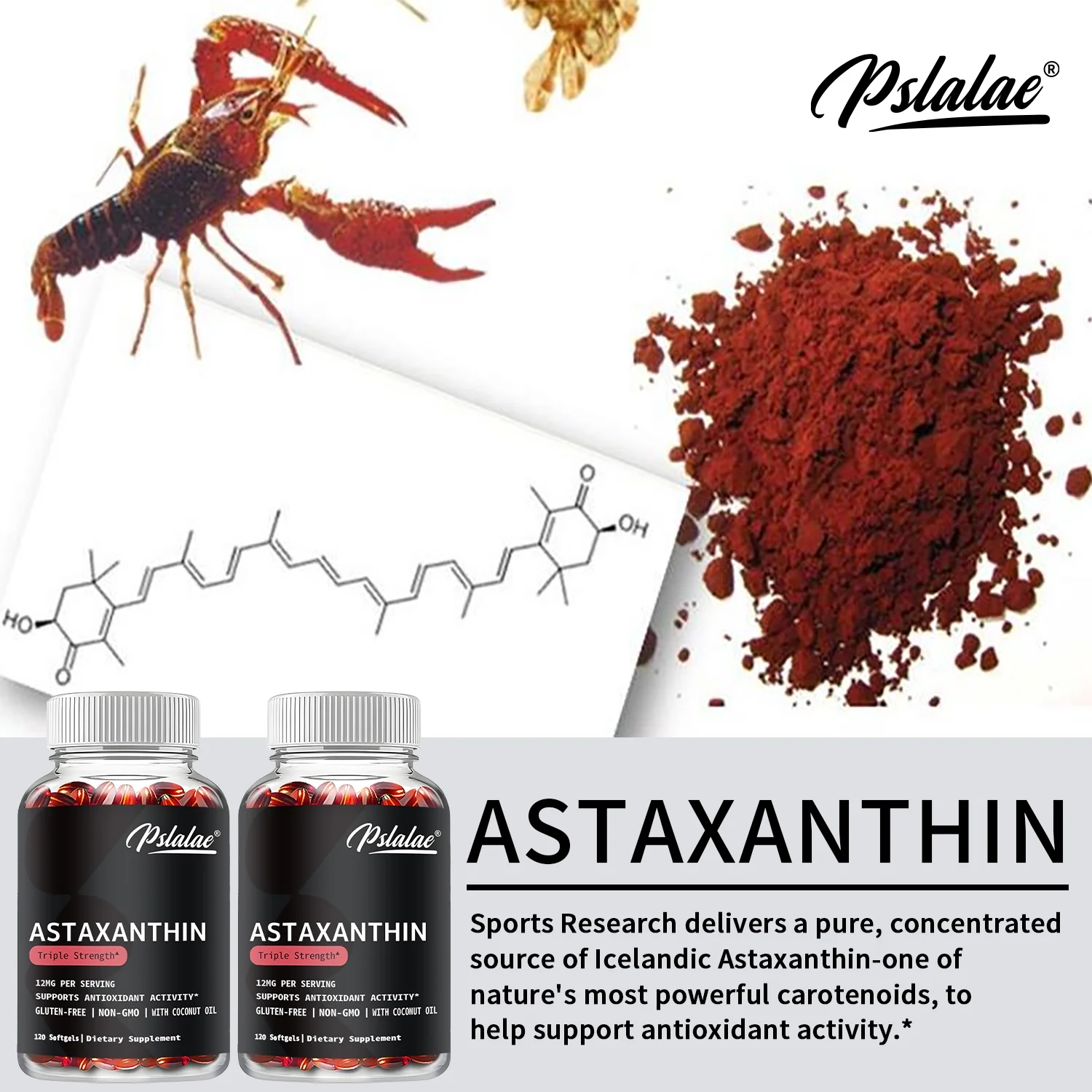 Pslalae Astaxanthin 12mg - Anti-oxidation, Heart, Joint, Eye and Skin Health (30/60/120 Softgels)
