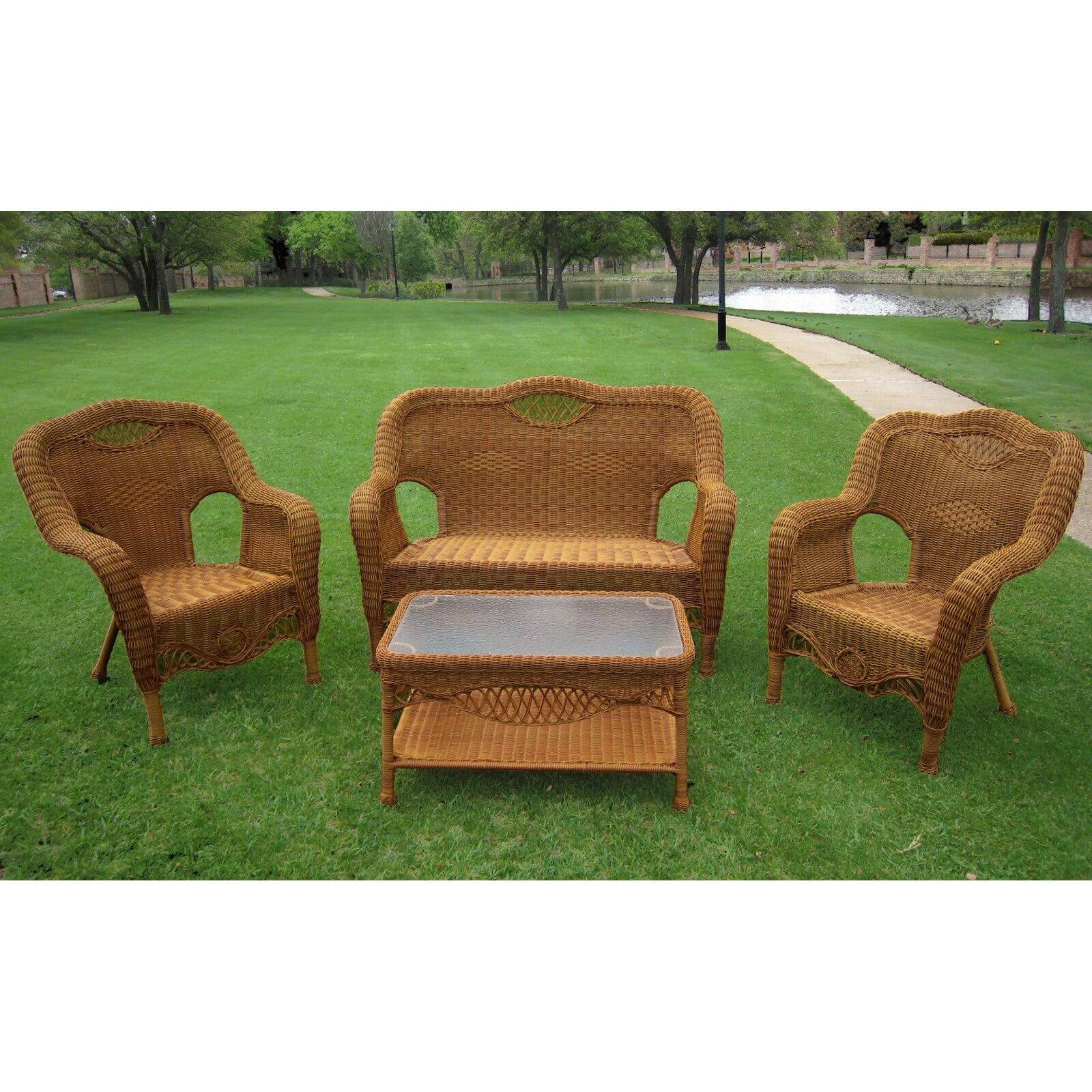 International Caravan San Tropez All-Weather Wicker Settee Set - Set of 4