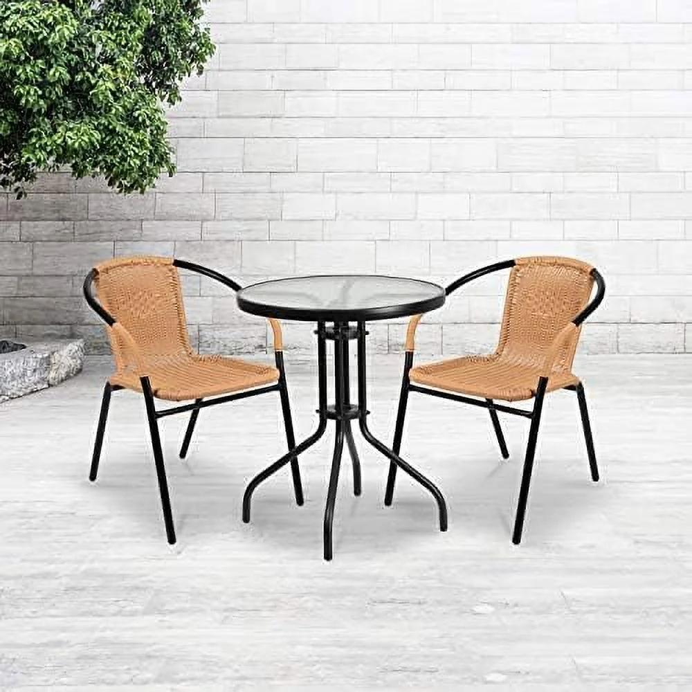 AYFDEGT 2 Pack Medium Brown Rattan Indoor-Outdoor Restaurant Stack Chair