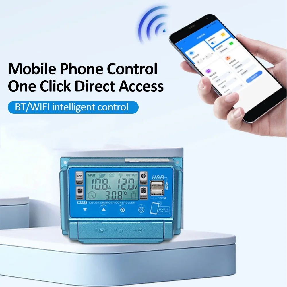 OWSOO WiFi+BT Solar Controller 12 60V LCD Dual USB 5V Output APP Remote Control