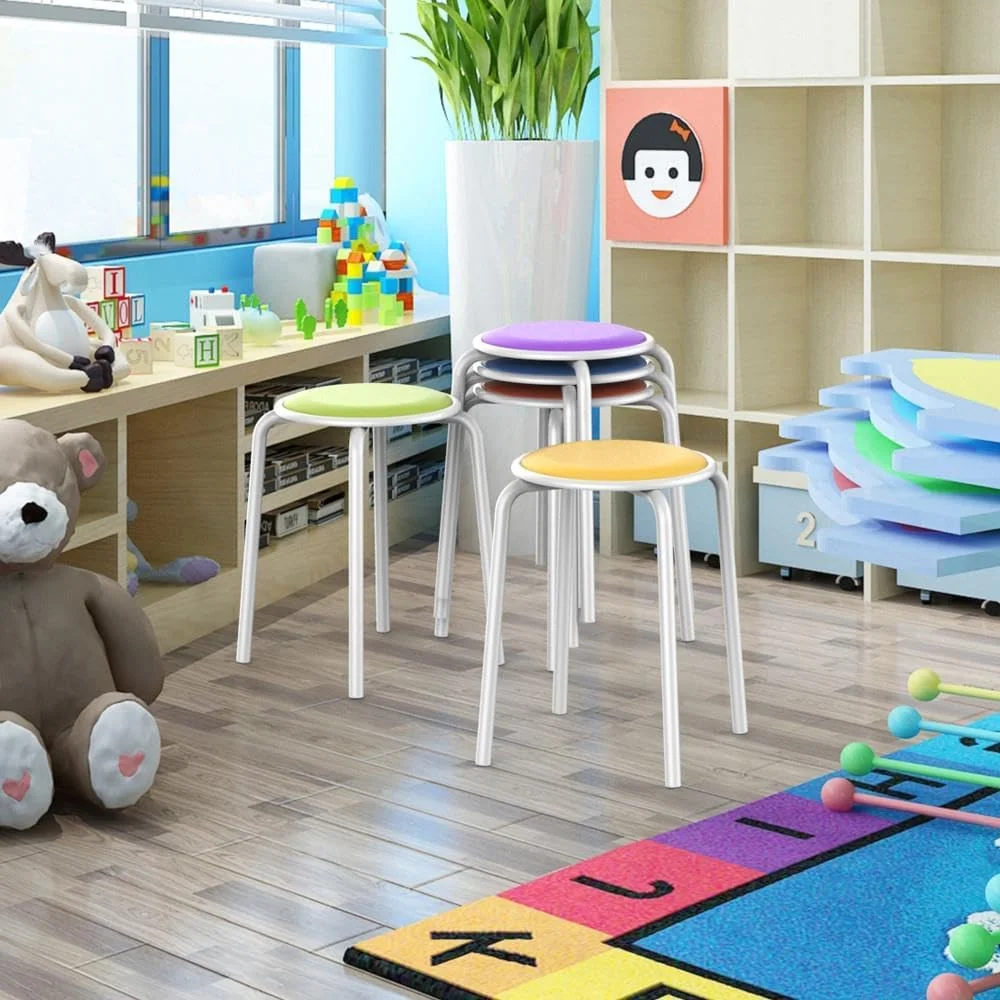 5PCS Metal Stack Nesting Stools with Padded Seats Backless Student Stool for Classroom Home Kitchen 17.7in Height