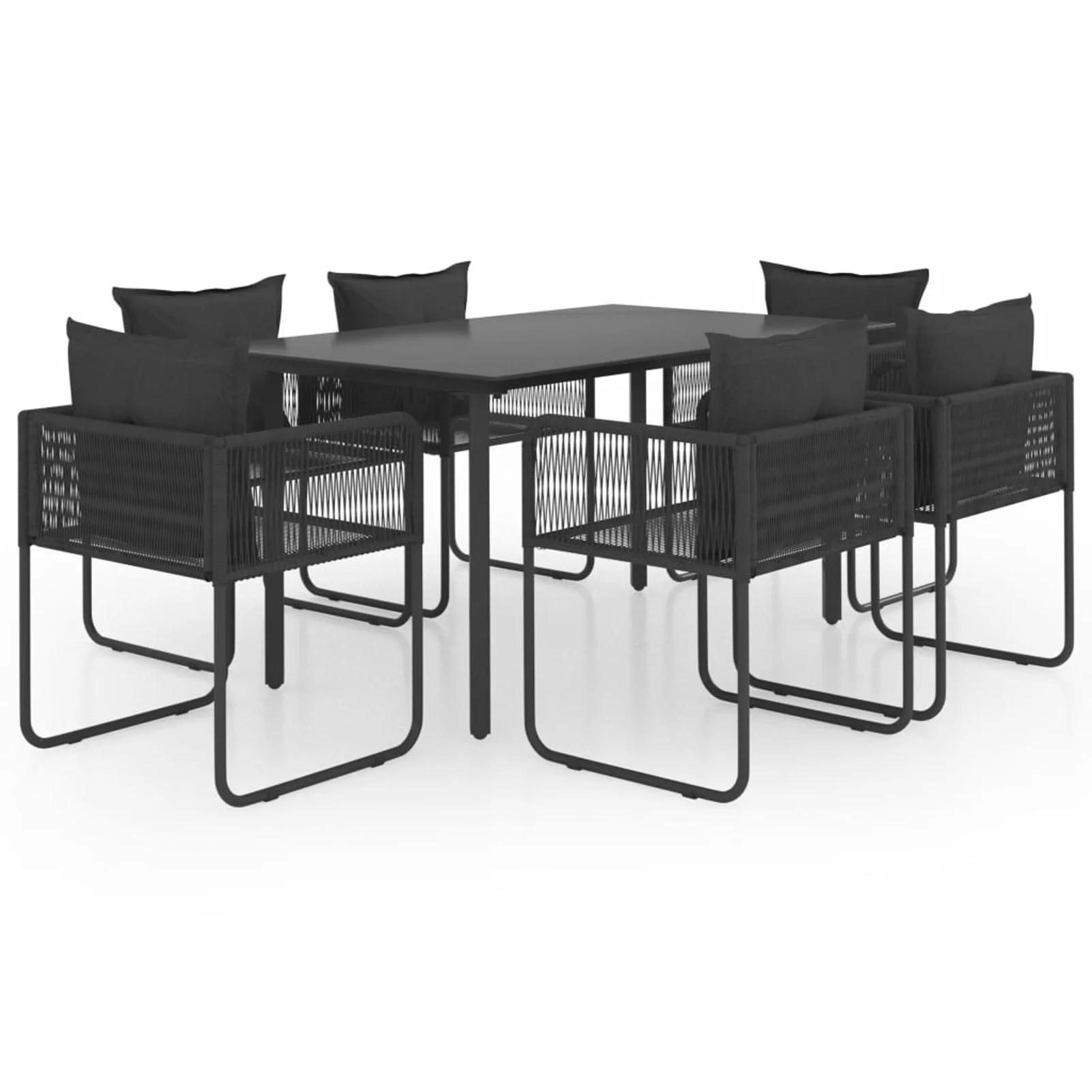 Dcenta 7 Piece Patio Dining Set PVC Rattan Black