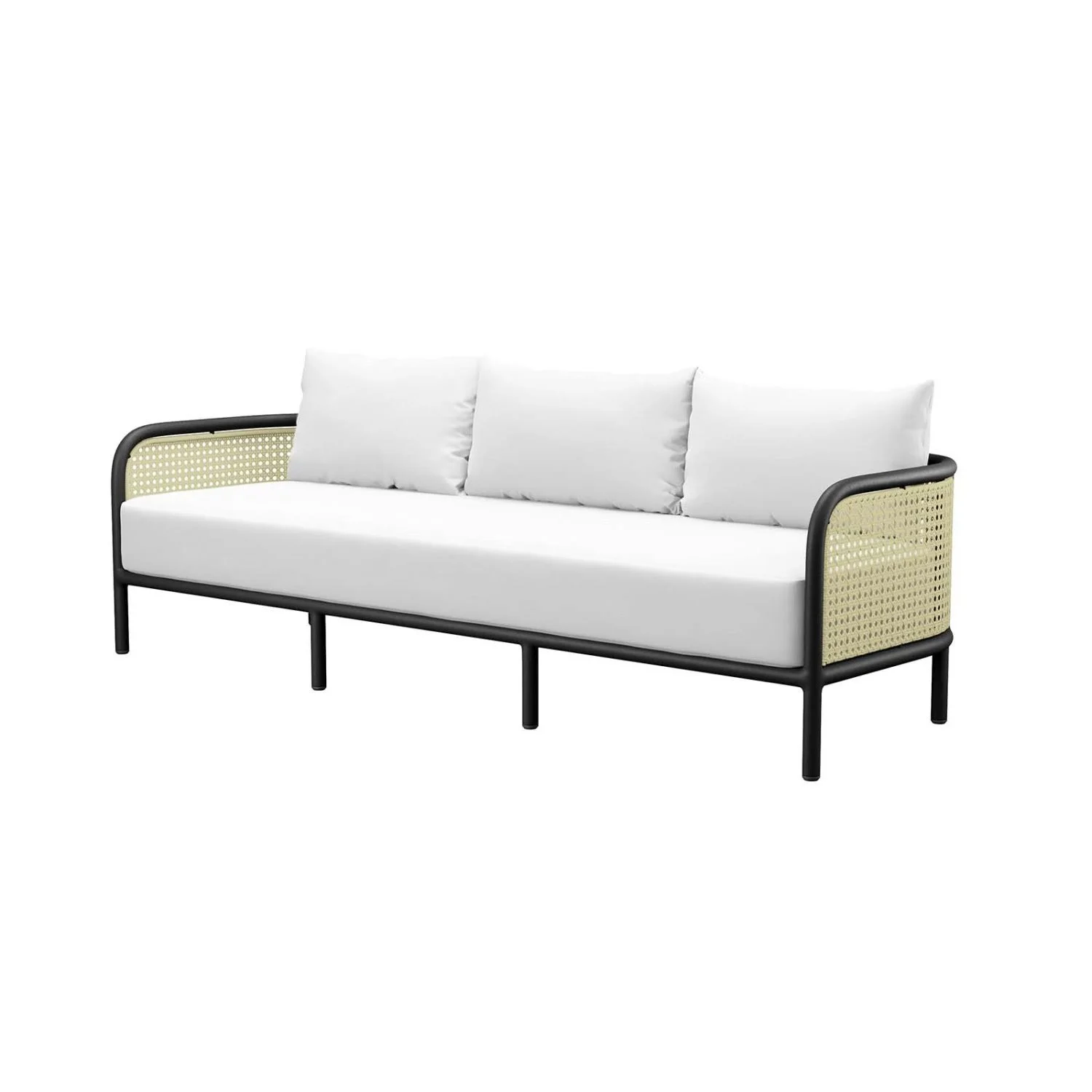 Lounge Sofa, White, Rattan, Wicker, Outdoor Patio Balcony Cafe Bistro Garden Hospitality Restaurant, Modern Contemporary HB33602