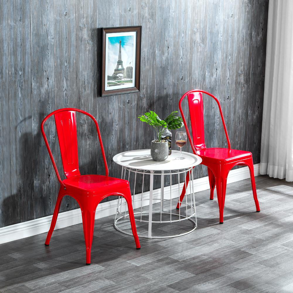 UBesGoo Metal Dining Stackable Chairs Set of 4, Red