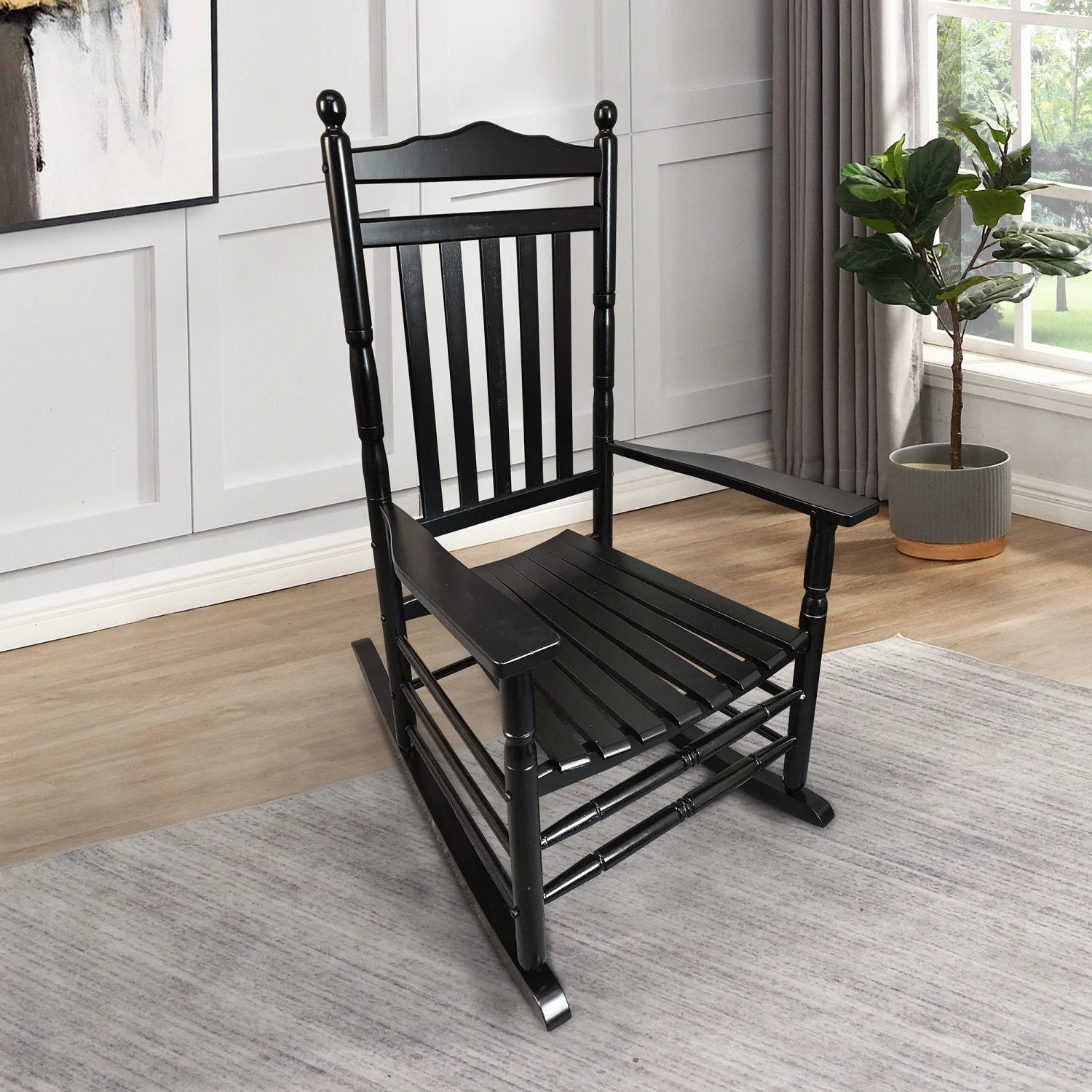 TQJKLFDY wooden porch rocker chair Black  without mat