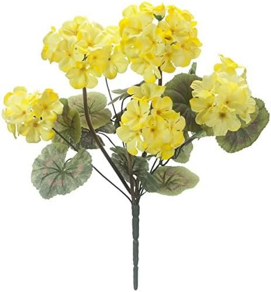 Silk Geranium Bush – Artificial Flowers Outdoor Décor – Yellow, 19” Long