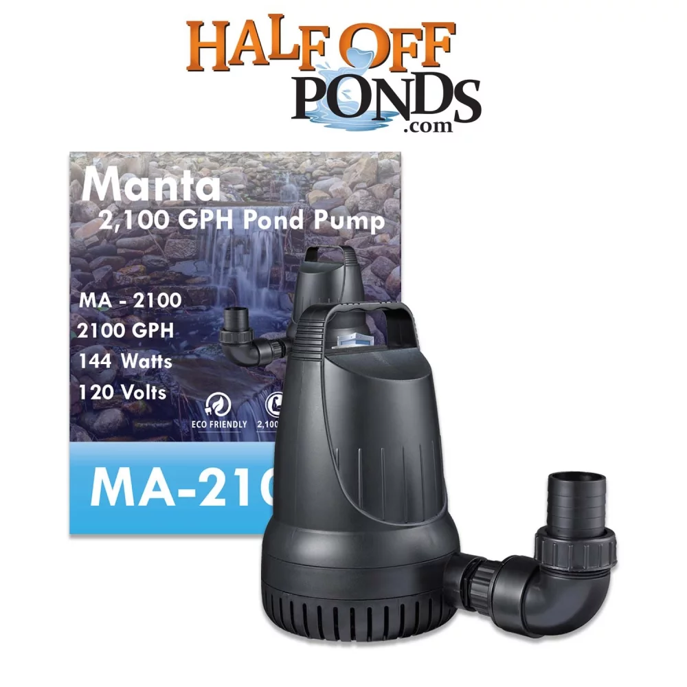 HALF OFF PONDS Manta 2,100 GPH Magnetic Drive Submersible Pump Up To 2,100 GPH Max Flow - MA-2100