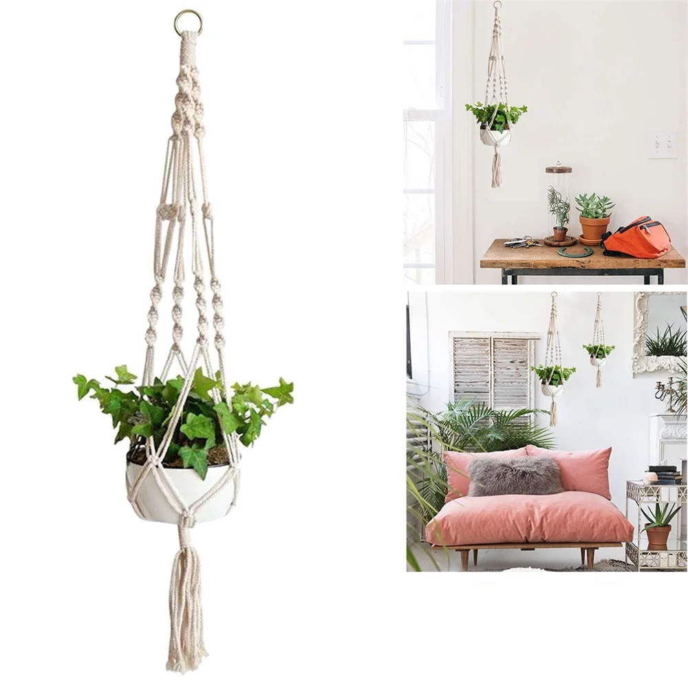 NGOFOEN Macrame Plant Hanger Flower Pot Holder Hanging Rope Basket,Beige Rope Plant Hanger.
