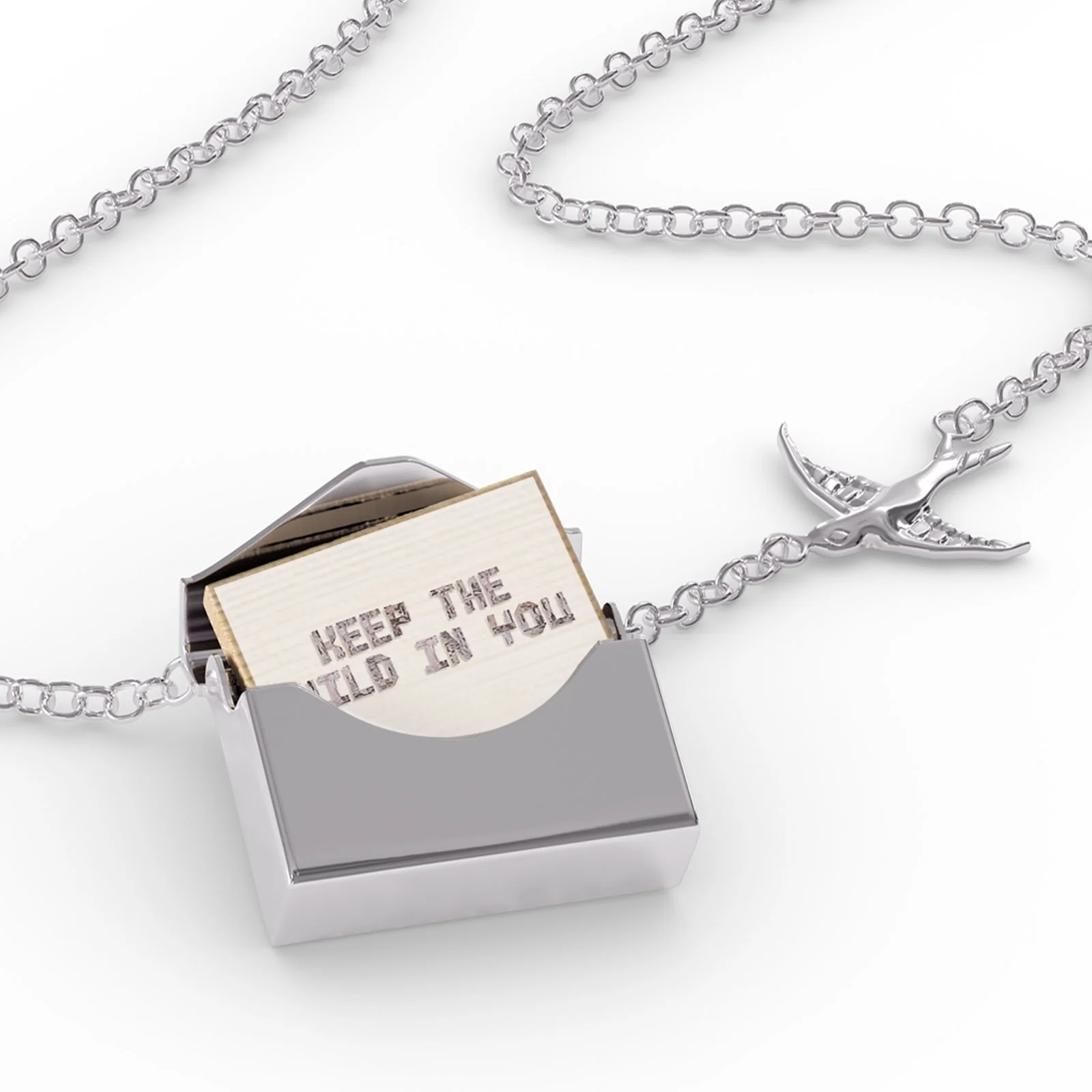 Locket Necklace Keep The Wild In You Birch Tree Bark in a silver Envelope Neonblond
