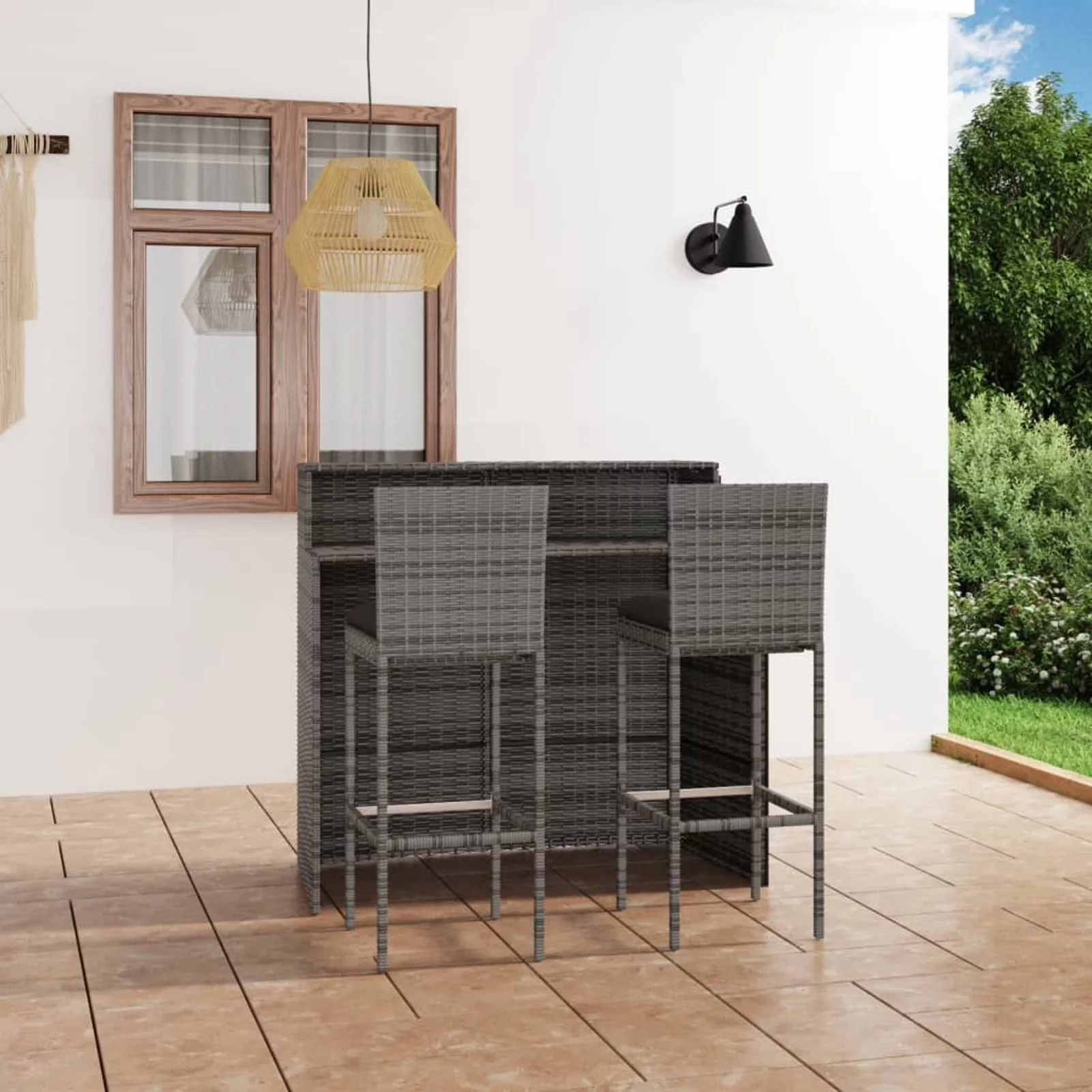 Suzicca 3 Piece Patio Bar Set with Cushions Gray
