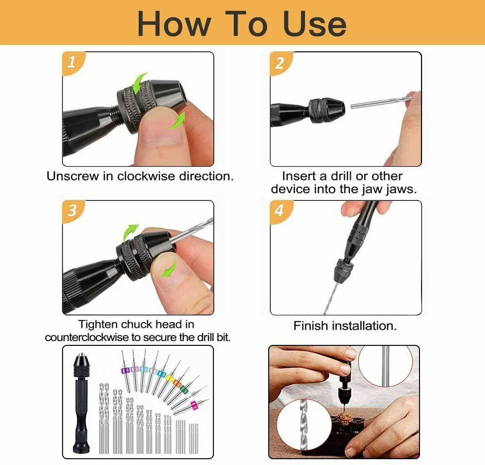 69PCS One Set Hand Drill Bits Kits Micro Pin Vises Twist Drill Bits Set with Precision Hand Pin Vise Rotary Tools