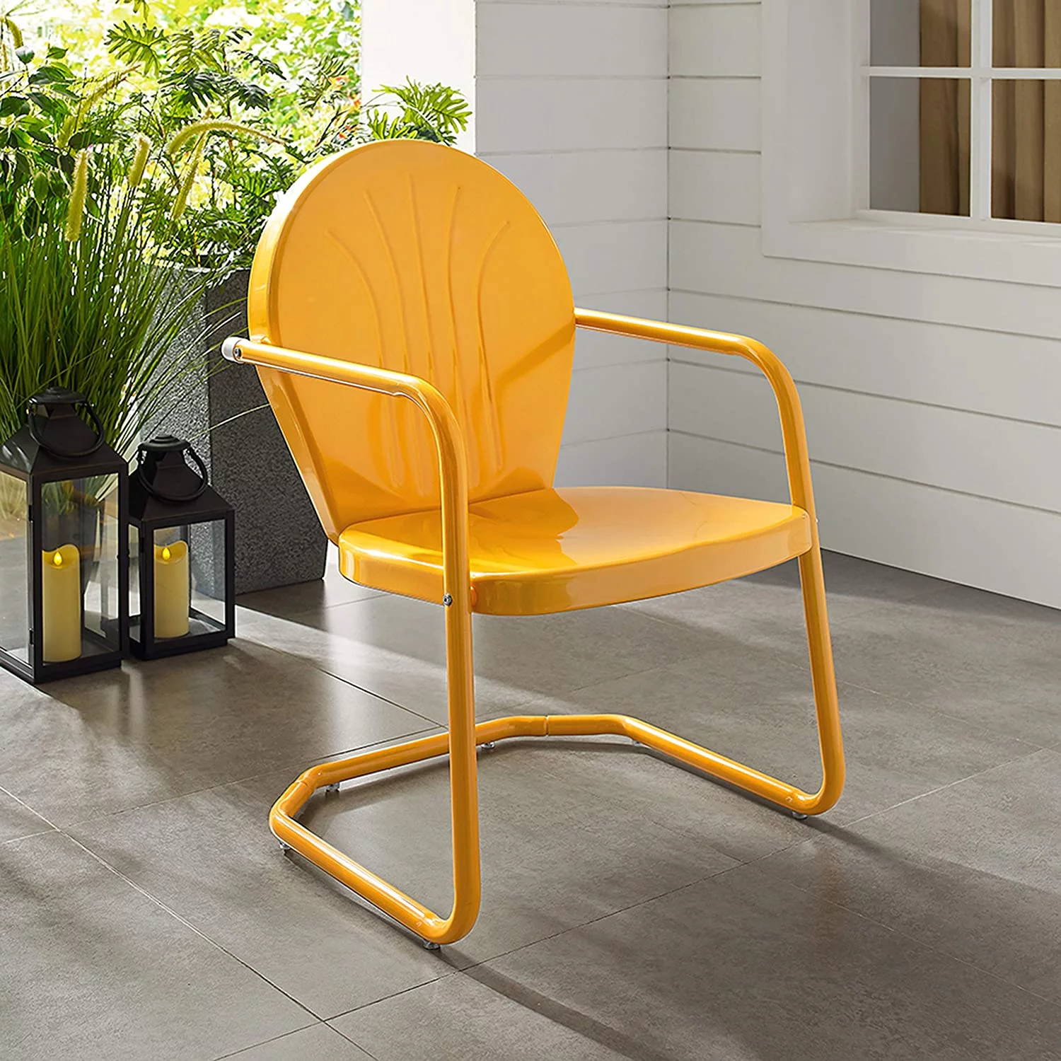 Crosley Furniture CO1001A-TG Griffith Retro Metal Outdoor Chair, Tangerine
