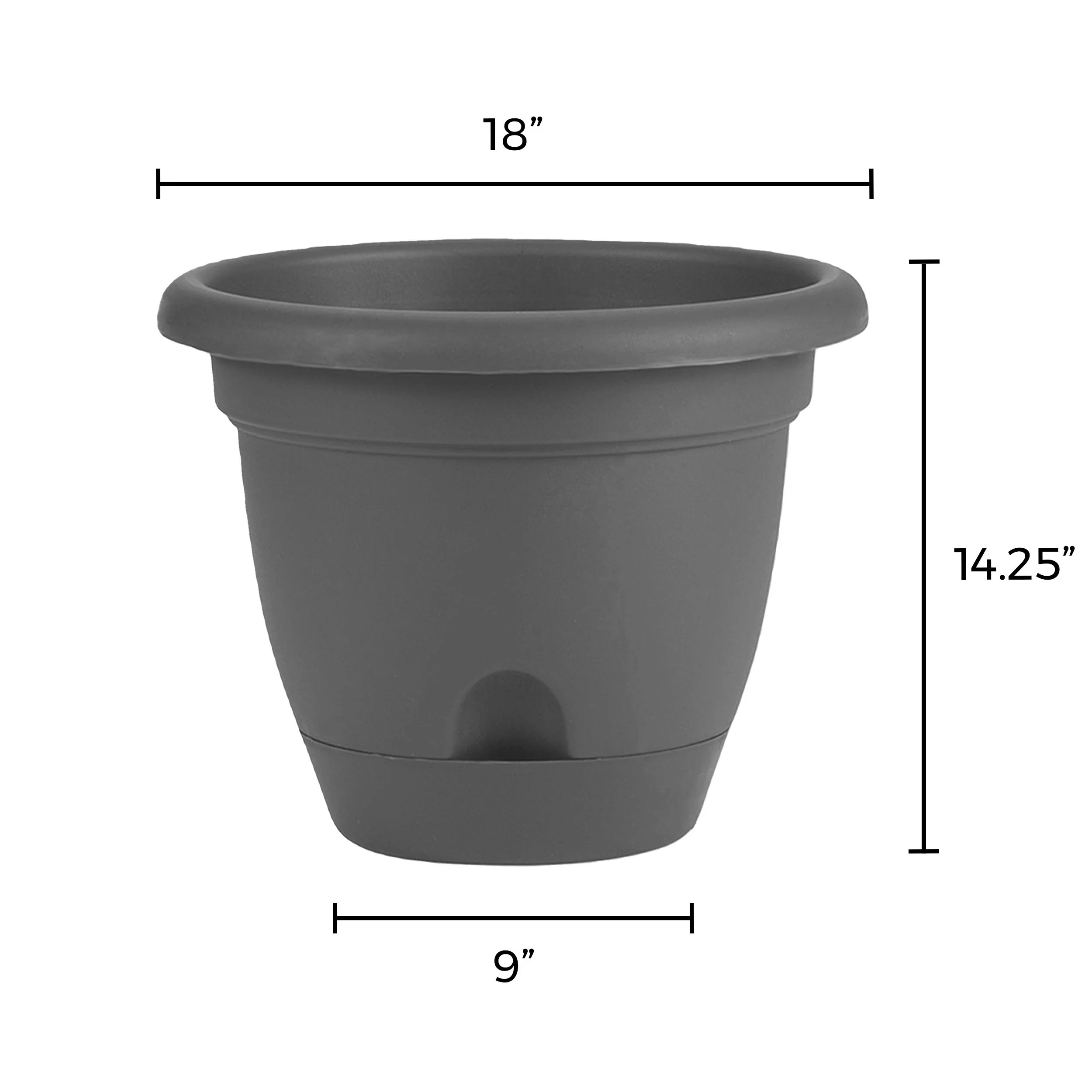 Bloem Lucca Self Watering Planter w/ Saucer 16 in. Charcoal