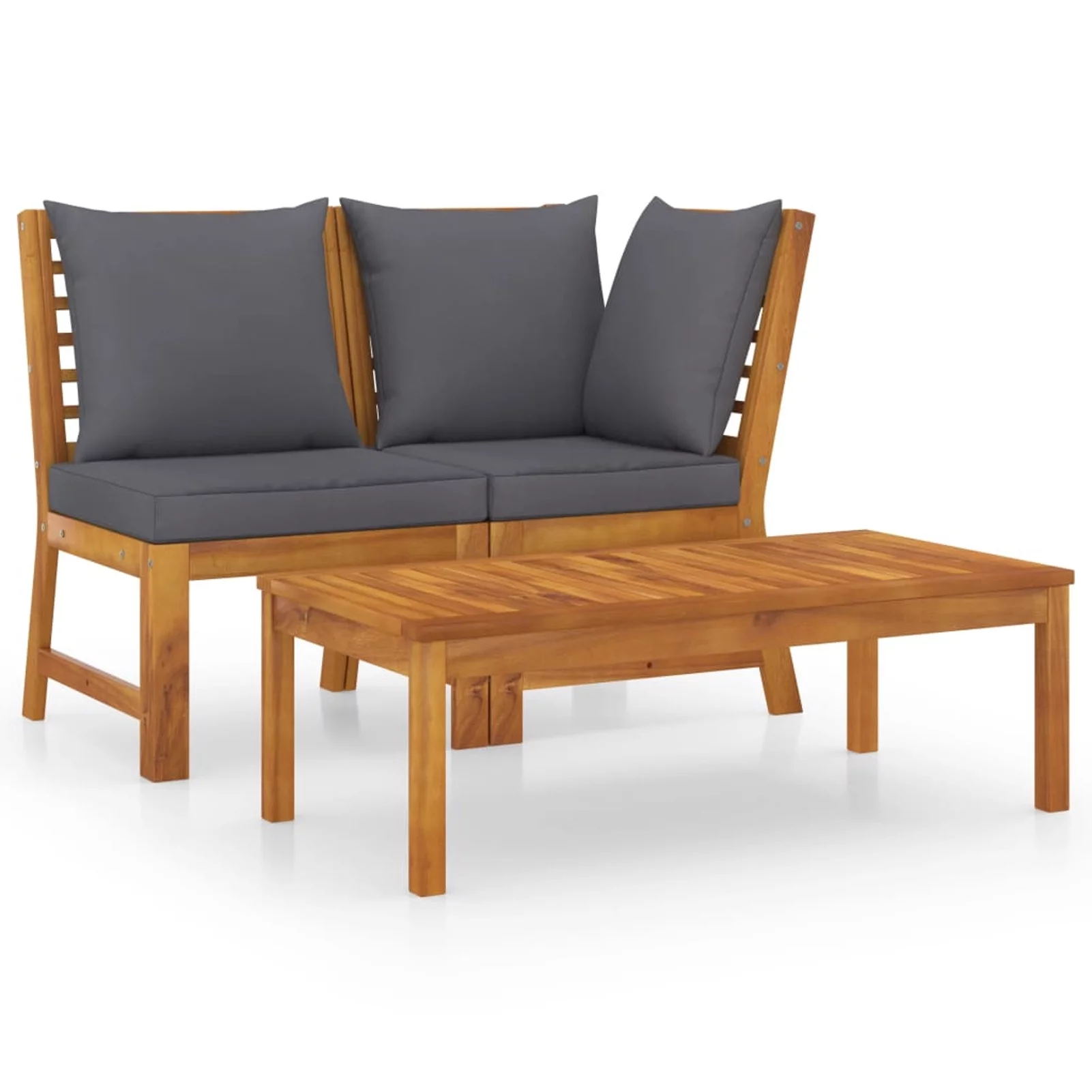 Andoer 3 Piece Garden Set with Dark Gray Cushion Solid Acacia Wood
