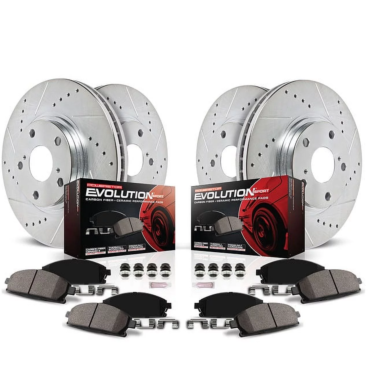 Power Stop Front and Rear Brake Kit with Drilled & Slotted Rotors and Ceramic Brake Pads K4121 Fits 2017 Volvo S60