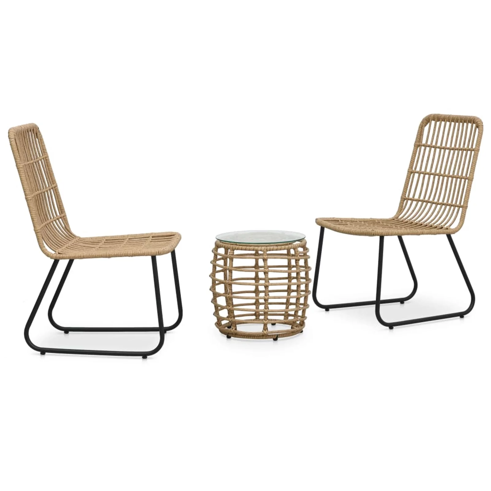 Tomshoo 3 Piece Bistro Set Poly Rattan Oak