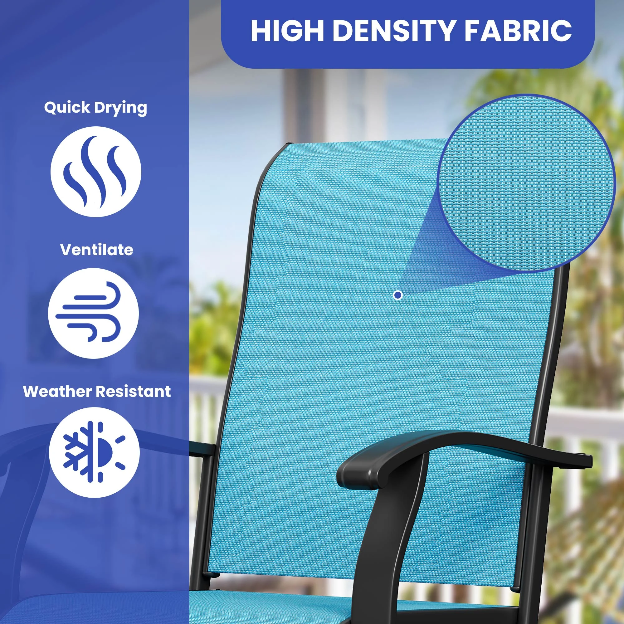 Wooflex High Back Swivel Bar Stools Set of 2, All Weather Outdoor Patio Swivel Chairs with Breathable Textilene and Metal Frame for Garden Backyard Deck, Blue