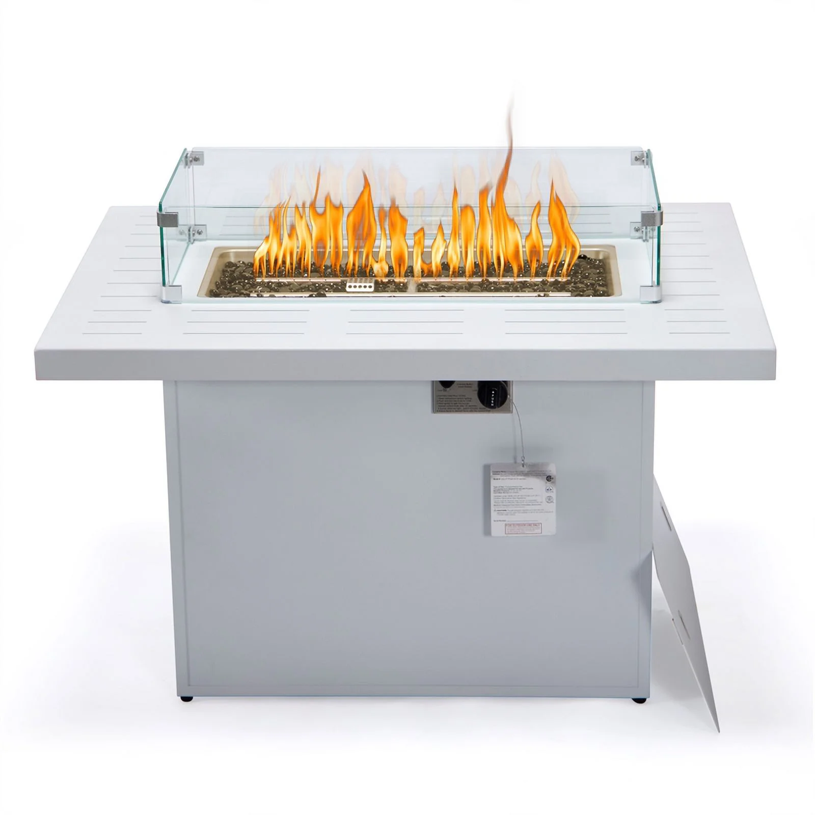 Afuera Living Patio Aluminum Propane Fire Pit Table in White