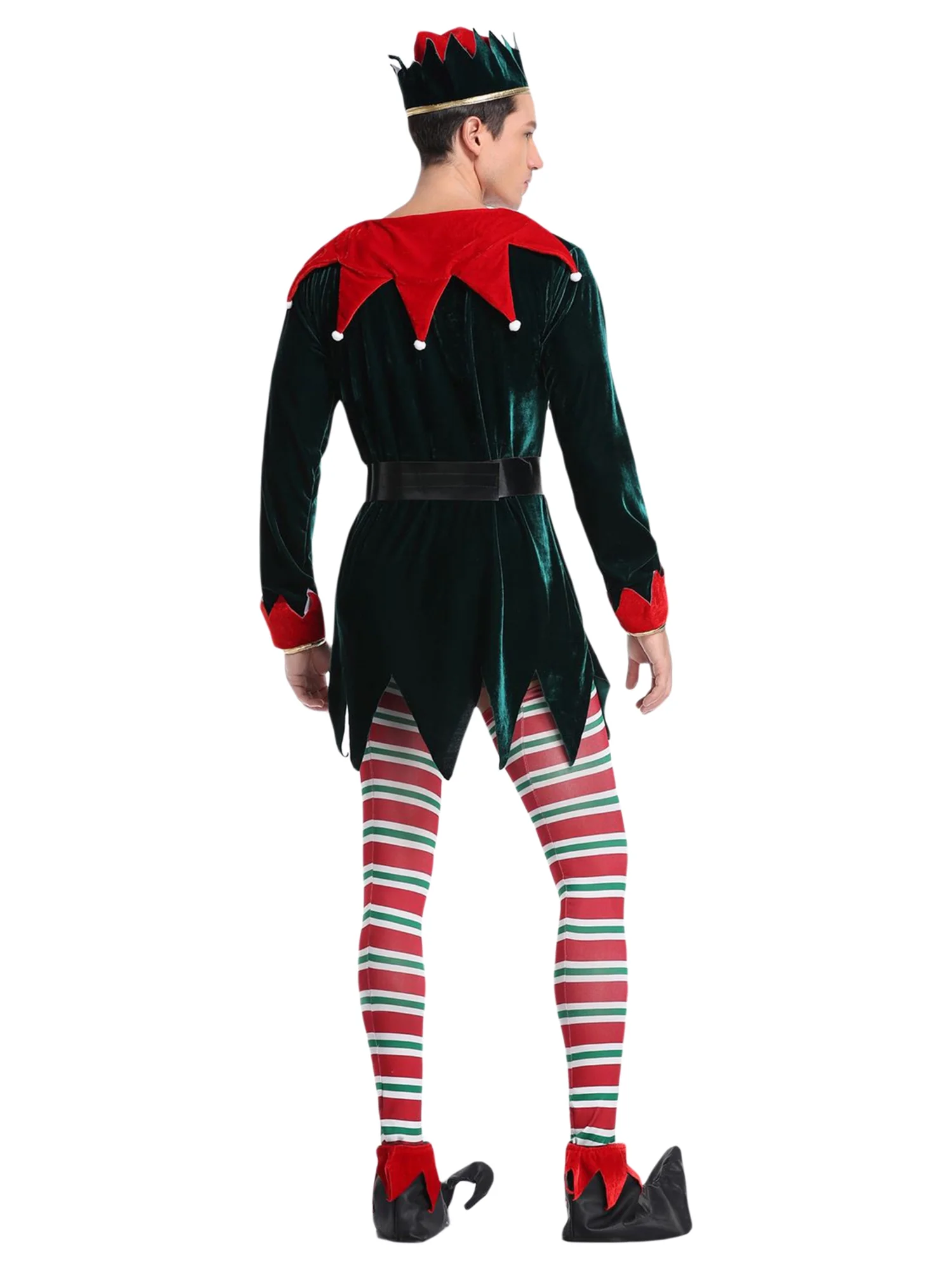 Tsseiatte Men's 4PCS Christmas Cosplay Costume Adult Elf Costume Suit Holiday Halloween Christmas Cosplay Set for Role Play