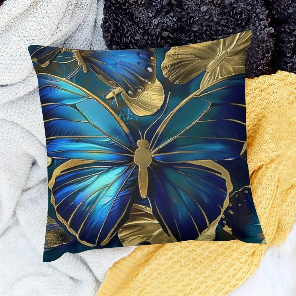Vllo0ord Blue Butterfly and Blue Rose Pattern，Printed Throw Pillow Cushion Covers Used for Sofa,Bed,Farmhouse,Chair,Dining,Patio,Outdoor,Blue and Black White