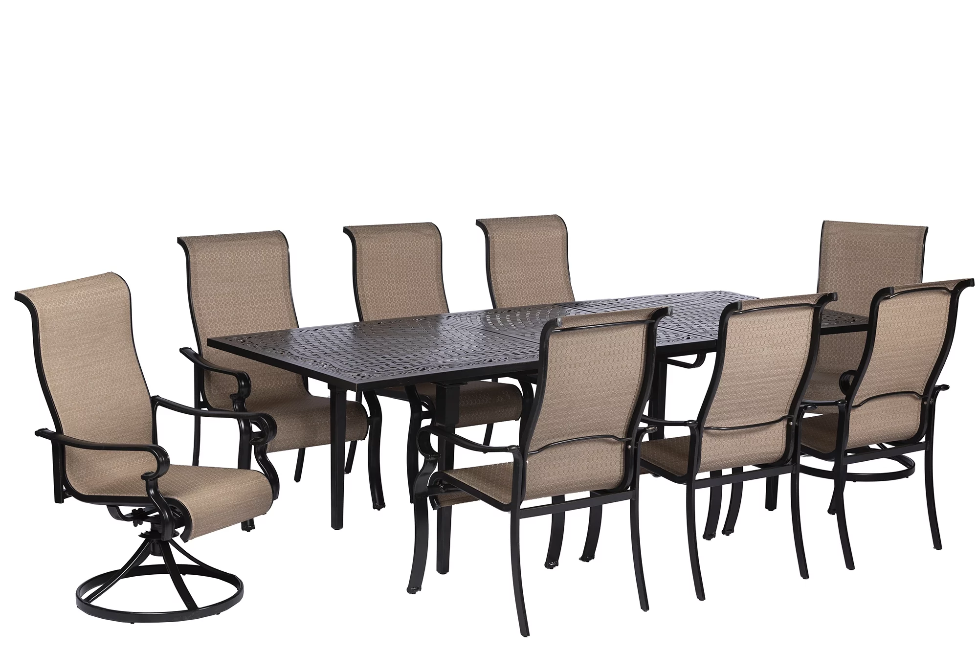 Hanover Brigantine 9-Piece Aluminum Dining Set with an Expandable Cast-Top Dining Table, Seats 8