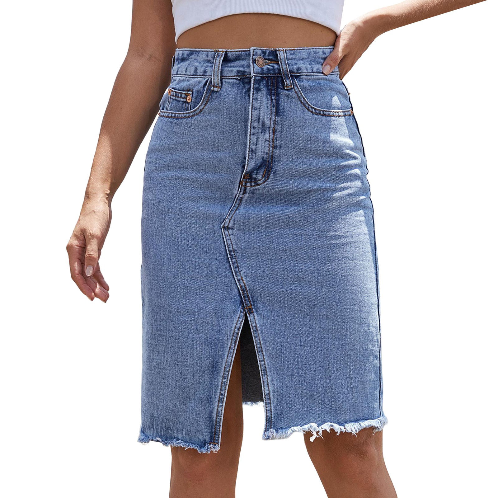 Summer Jean Skirt Women'S High Waist Autumn Mid Length Package Slit Denim Skirt Skirt Sets Women 2 Piece Outfits Dressy