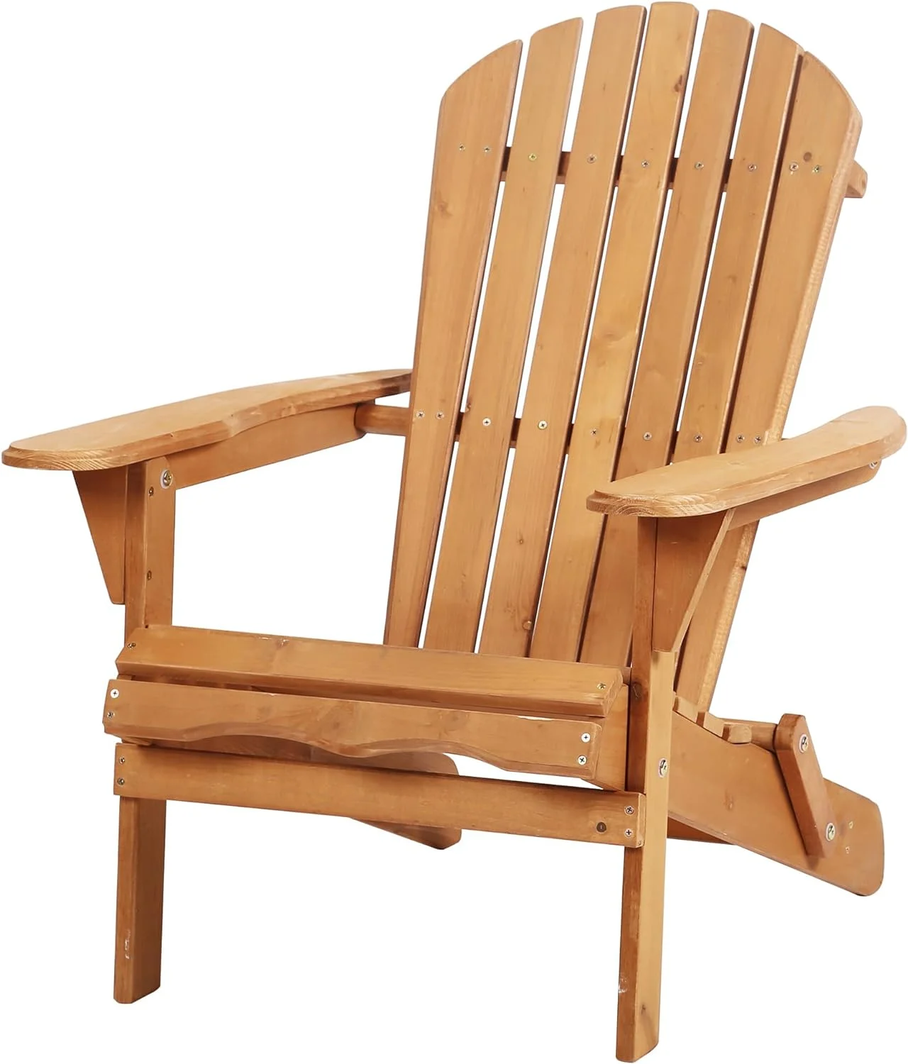 Folding Adirondack Chair Weather Resistant Wooden Lounger Chair Half Pre-Assembled Patio Fire Pit Chair with Sturdy Construction for Patio Garden Lawn Beach Fire Pit, Natural