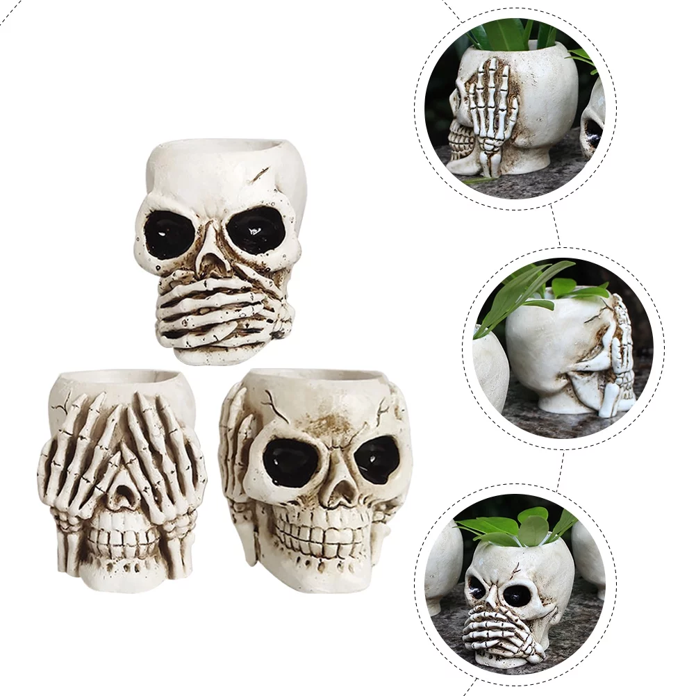 Guichaokj 3Pcs Skull Shape Flower Pots Flower Holders Planter Resin Planers Home Supplies