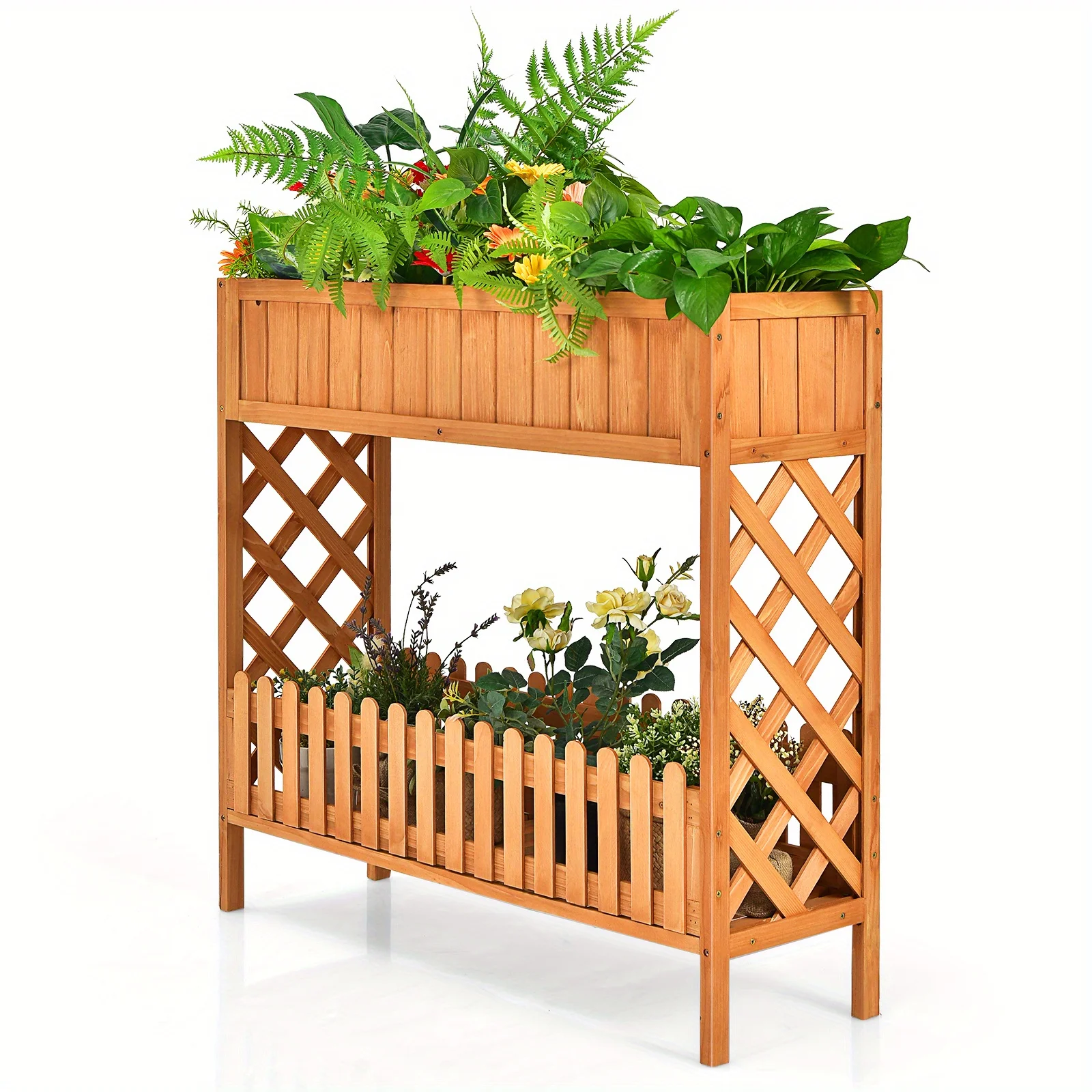 RHYFJJUI2 2-Tier Raised Garden Bed Elevated Wood Planter Box for Vegetable Flower Herb
