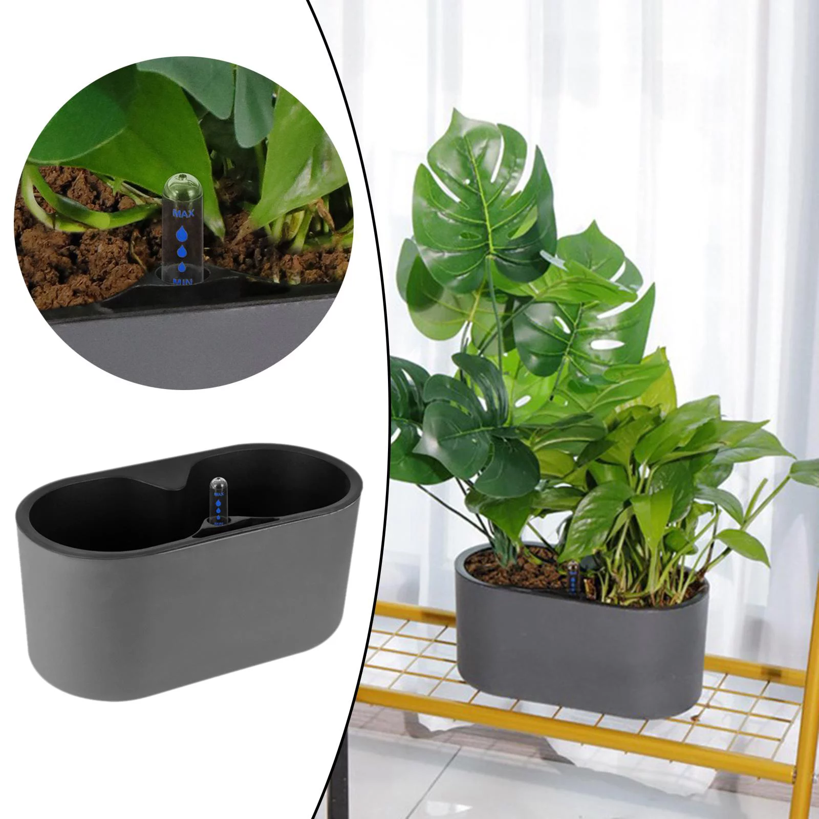 2 Pieces Self Watering Planter Simple 28x14cm Planter Cafe Flowerpot