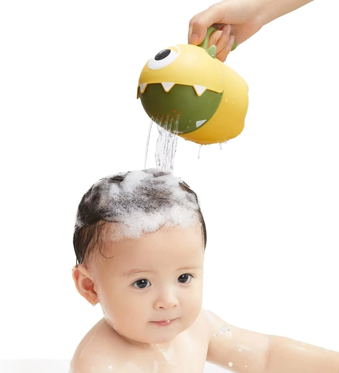 Baby Bath Rinse Cup Shampoo Rinser Shower Sprinkler Spoon Bathroom Accessories Cartoon Waterfall Rinser for Kids Baby Tub Wash Hair Cups Shampoo Rinser with Dippers Handle