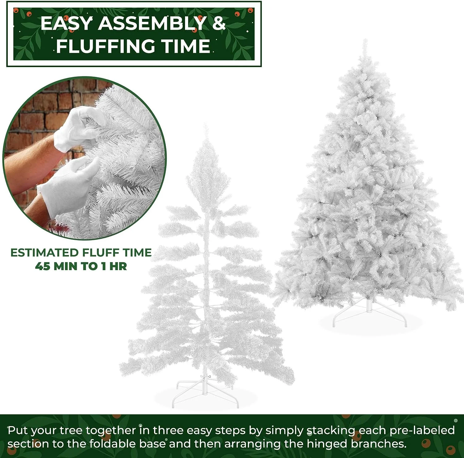 6FT White Spruce Artificial Holiday Christmas Tree With Sturdy Metal Stand
