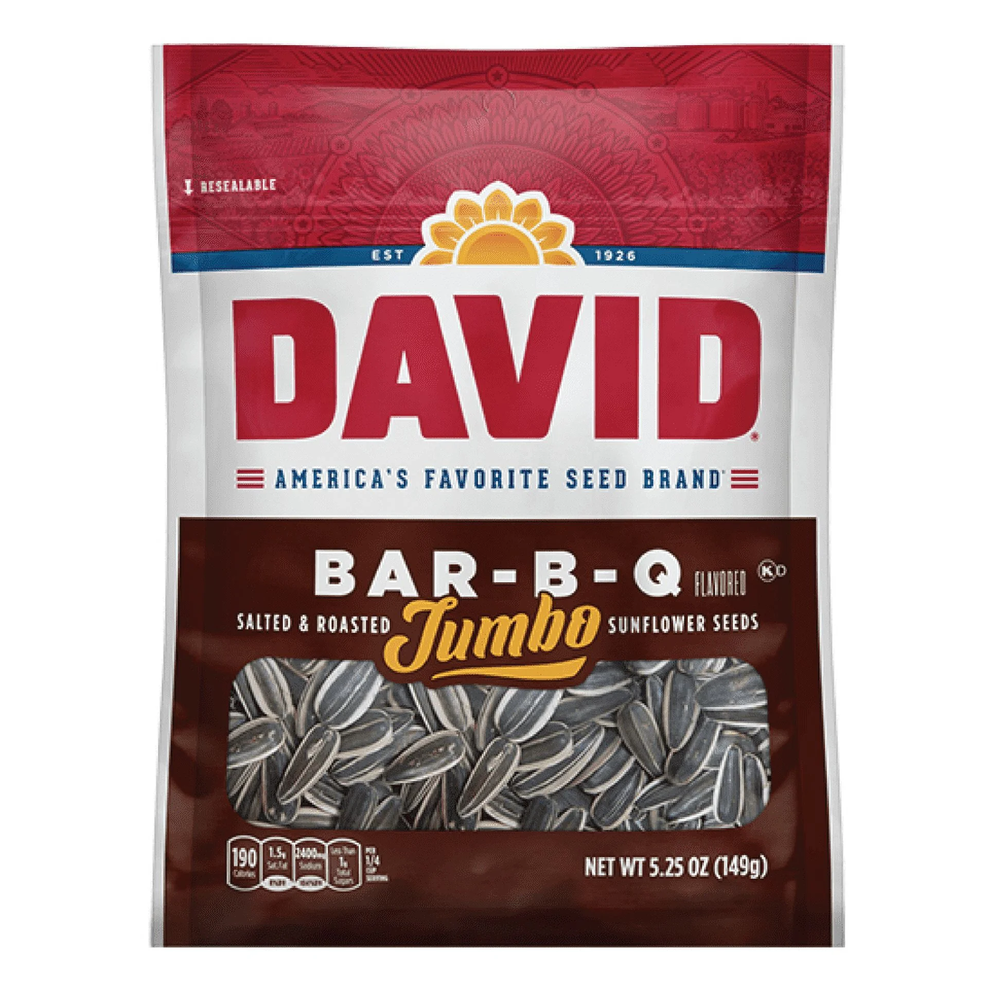 David Jumbo Bar-B-Q Flavor Sunflower Seed Bags | 5.25oz | 6 Packs (Full Box)