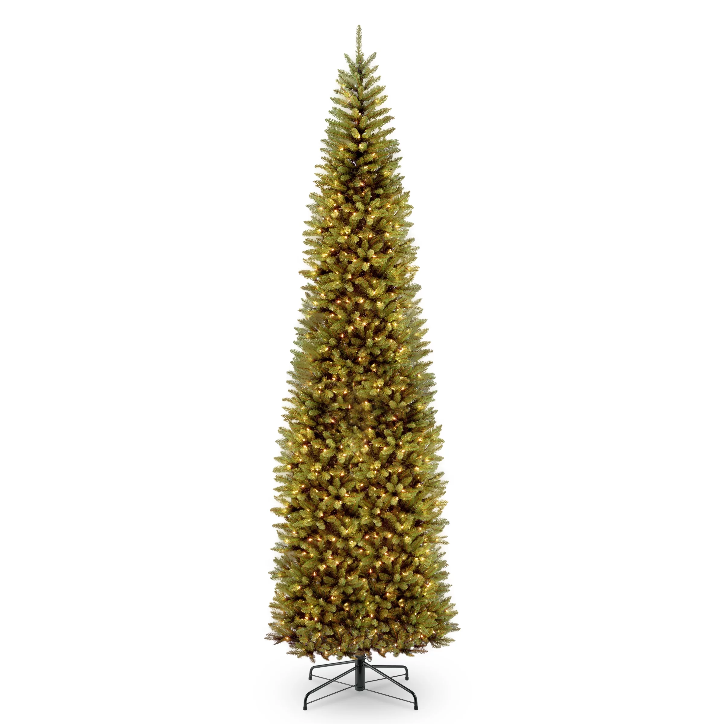 National Tree Company Artificial Pre-Lit Slim Christmas Tree, Green, Kingswood Fir, White Lights, Includes Stand, 10 Feet