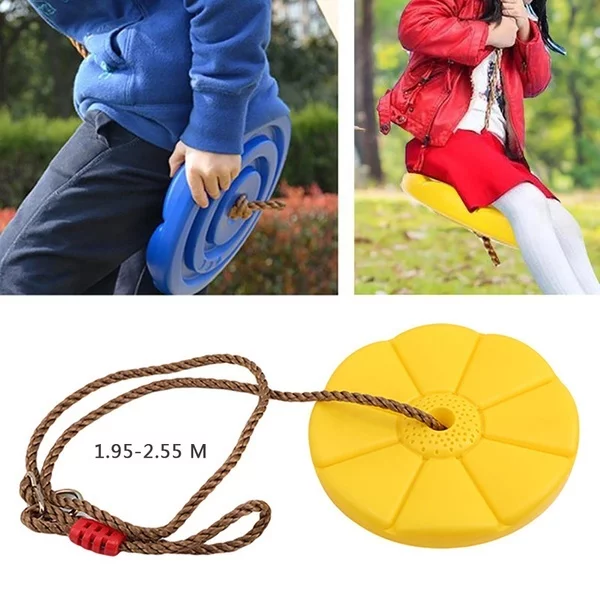 Everso Monkey Button Disc or Disk Swing Seat with Adjustable Silky Weatherproof Rope