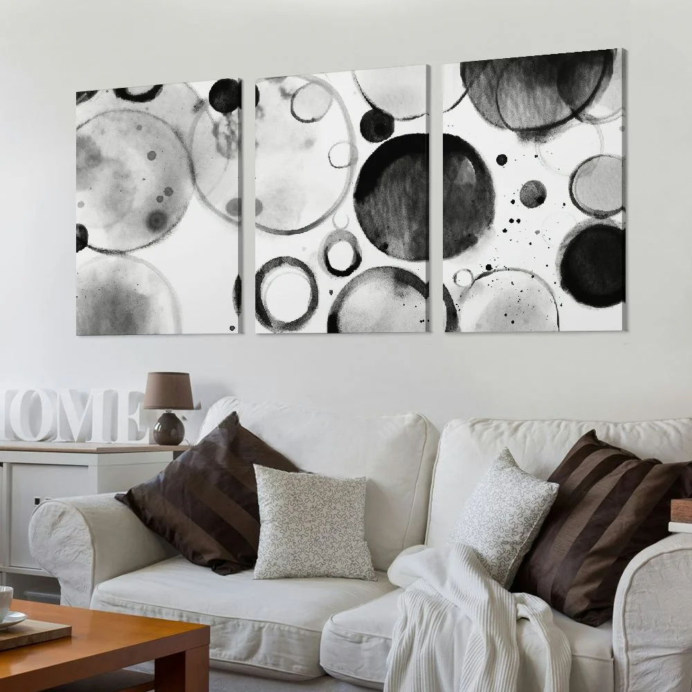 COMIO Bathroom Decor Wall Art Black and White Bubbles Prints Pictures Framed Canvas Artwork Wall Art for Bedroom Kitchen Modern Ink and Wash Painting Decorations Ready to Hang 12''x16''X3 Panels