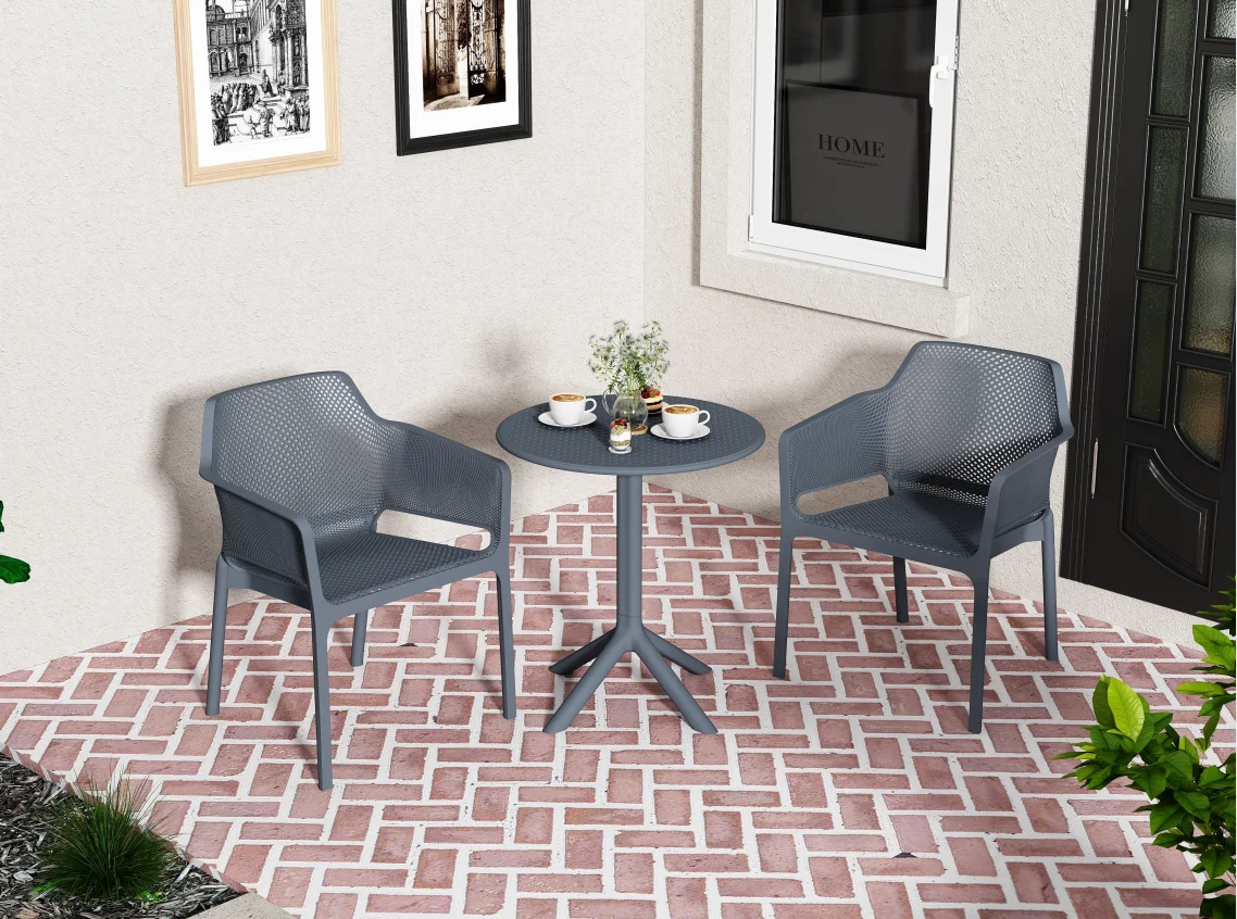 Elegant Premium Charcoal Bistro Arm Chair Crafted from Ocean Plastic with Durable 3-Piece Design for Stylish Outdoor Living Space