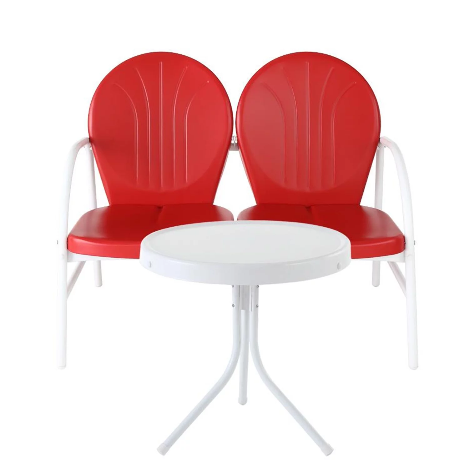 Maykoosh Beachy Boho 2Pc Outdoor Metal Conversation Set White Gloss/White Satin - Loveseat & Side Table