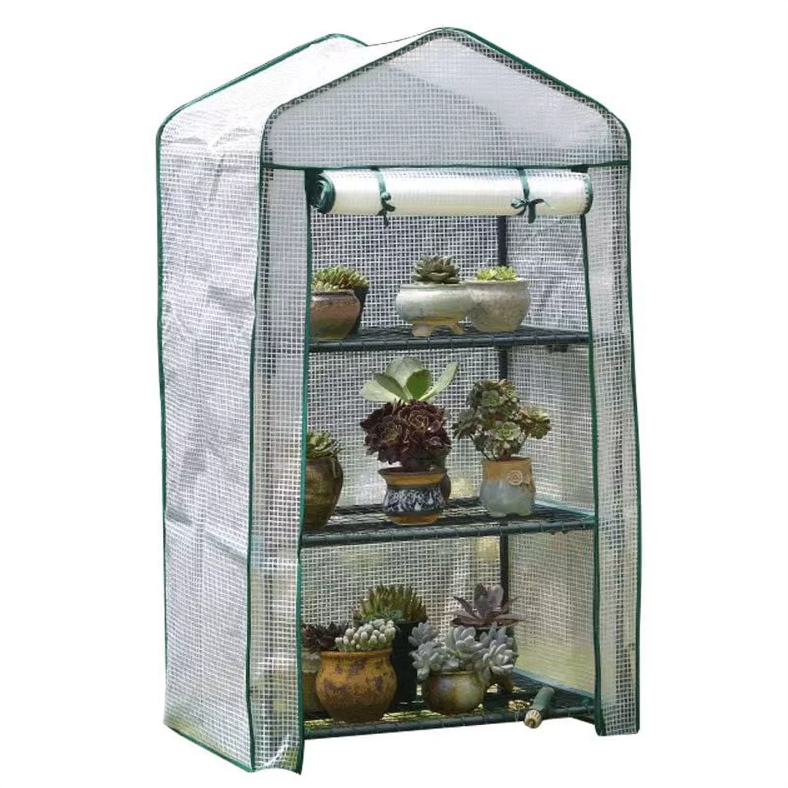 27'' x 20'' x 49'' 3-Tier Mini Greenhouse, Portable Indoor Outdoor Arboretum for Yard w/ Steel Shelves&PE Green Cover