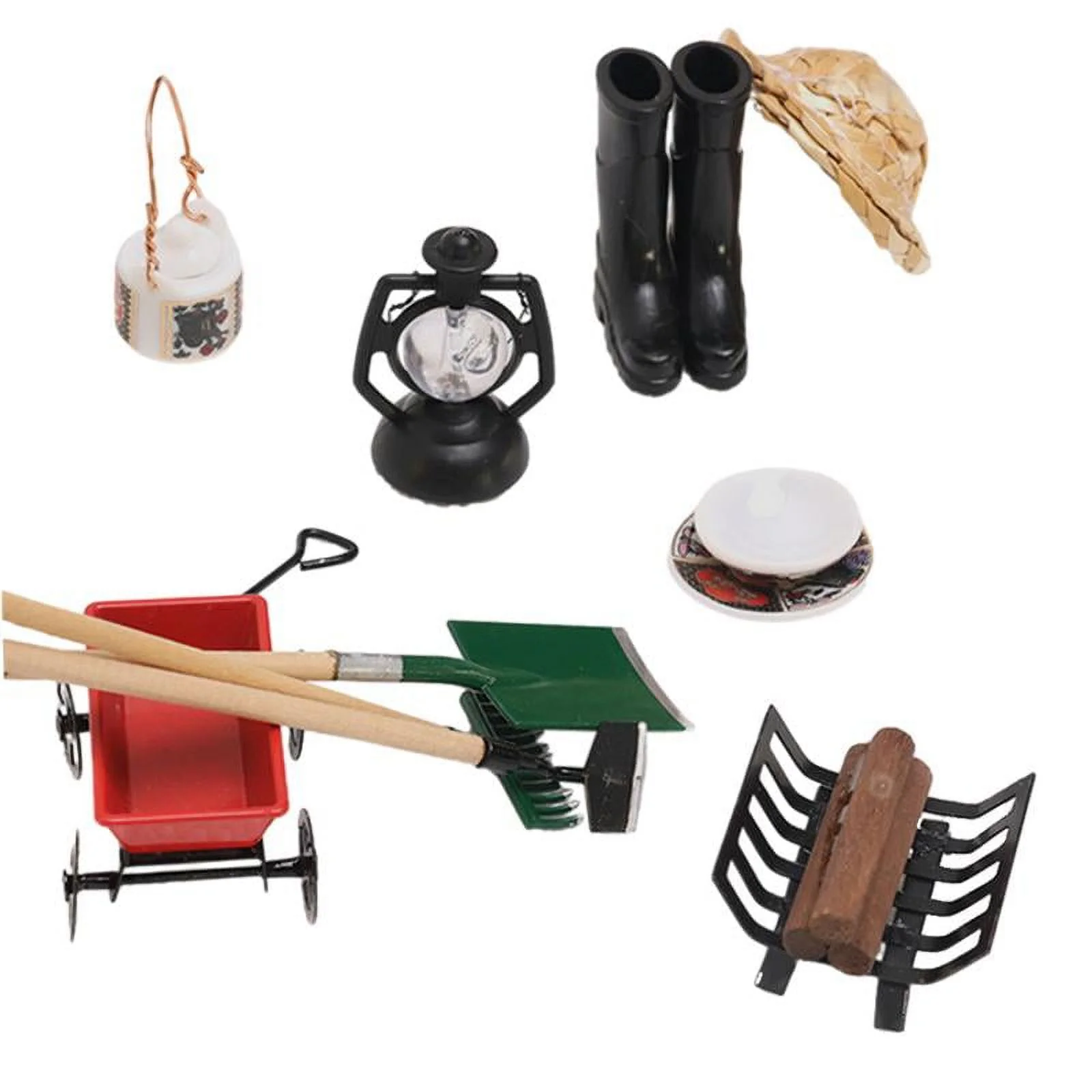 Almencla 1/12 Dollhouse Farming Tools Mini Garden Plant Tool Diorama Scenery Kids Pretend Play Toy for Model Train DIY Projects Layout