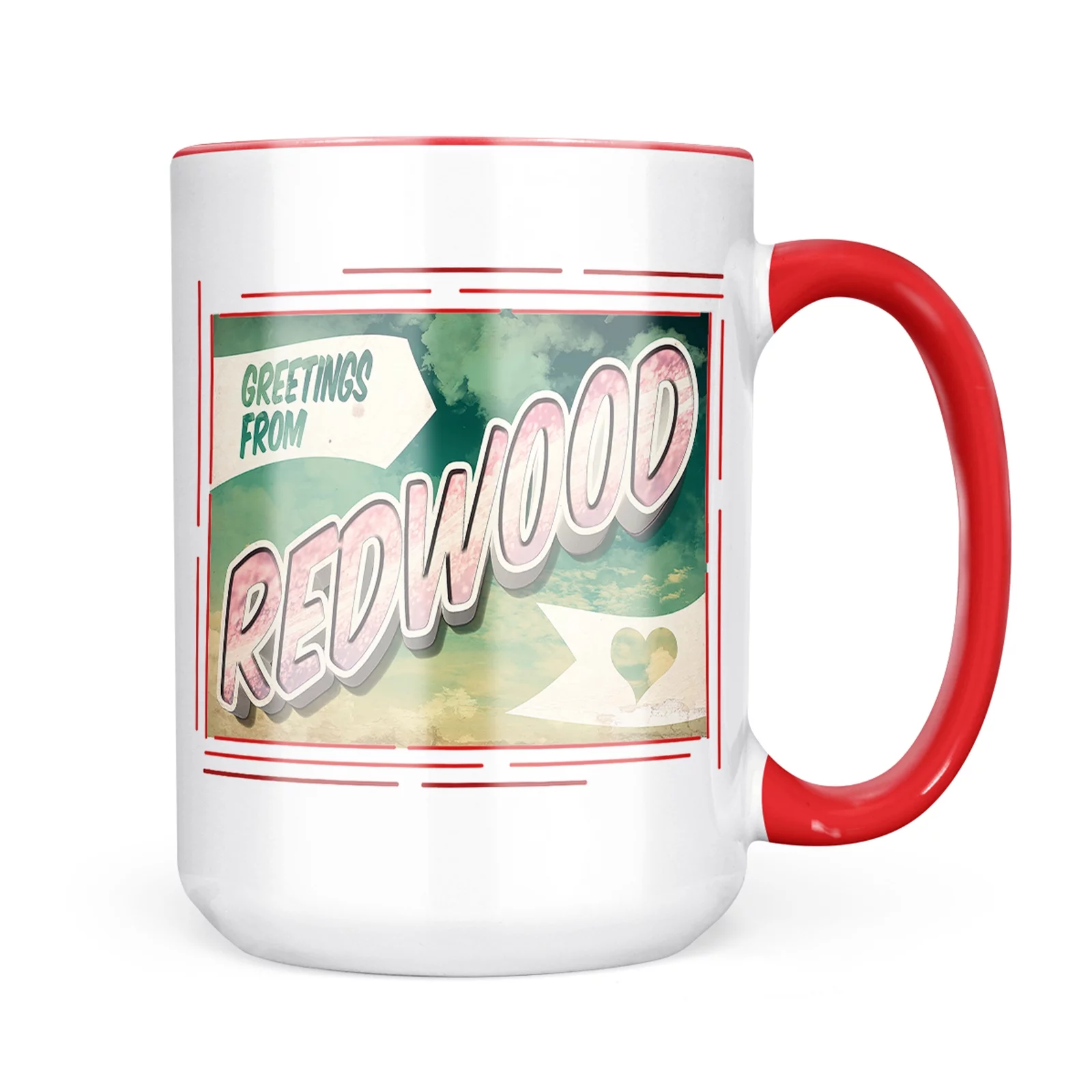 Neonblond Greetings from Redwood, Vintage Postcard Mug gift for Coffee Tea lovers