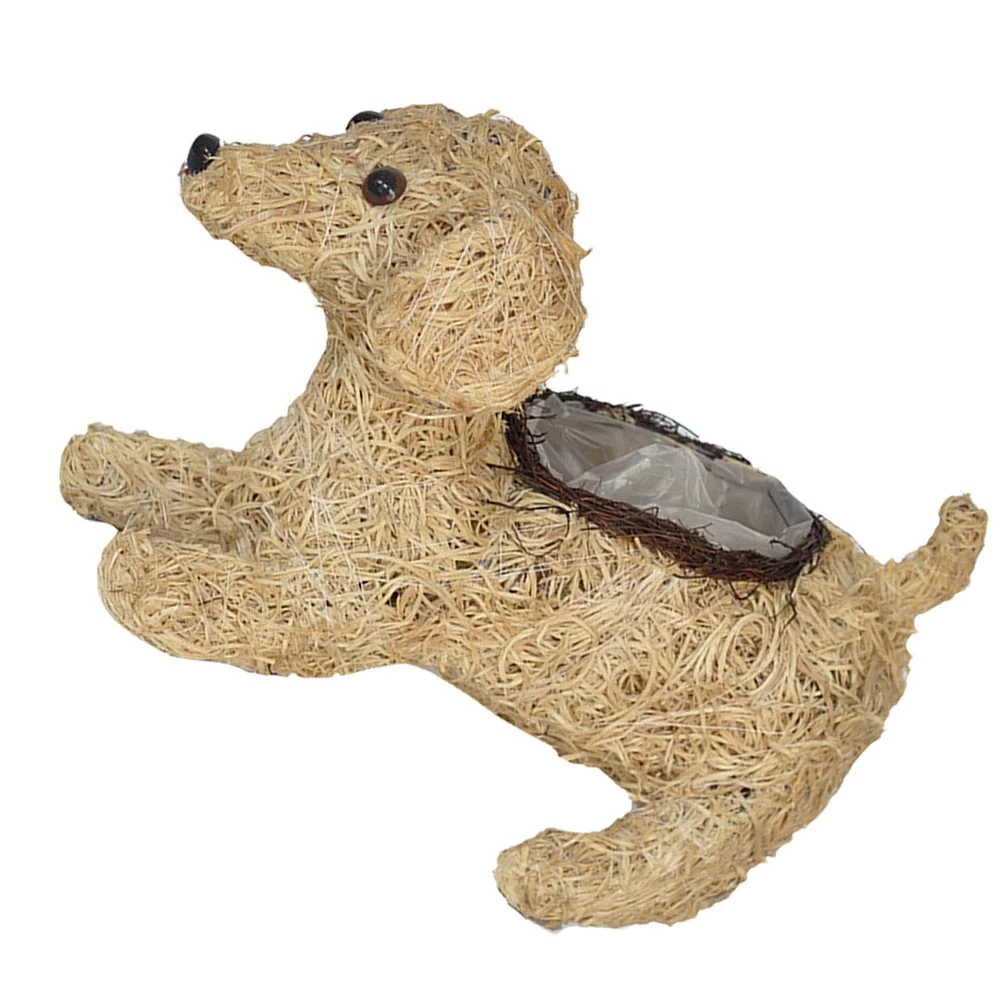 Etereauty Planter Flower Basket Pot Woven Plant Weaving Rattan Straw Succulent Handmade Seagrass Animal Garden Shape Dog Rustic