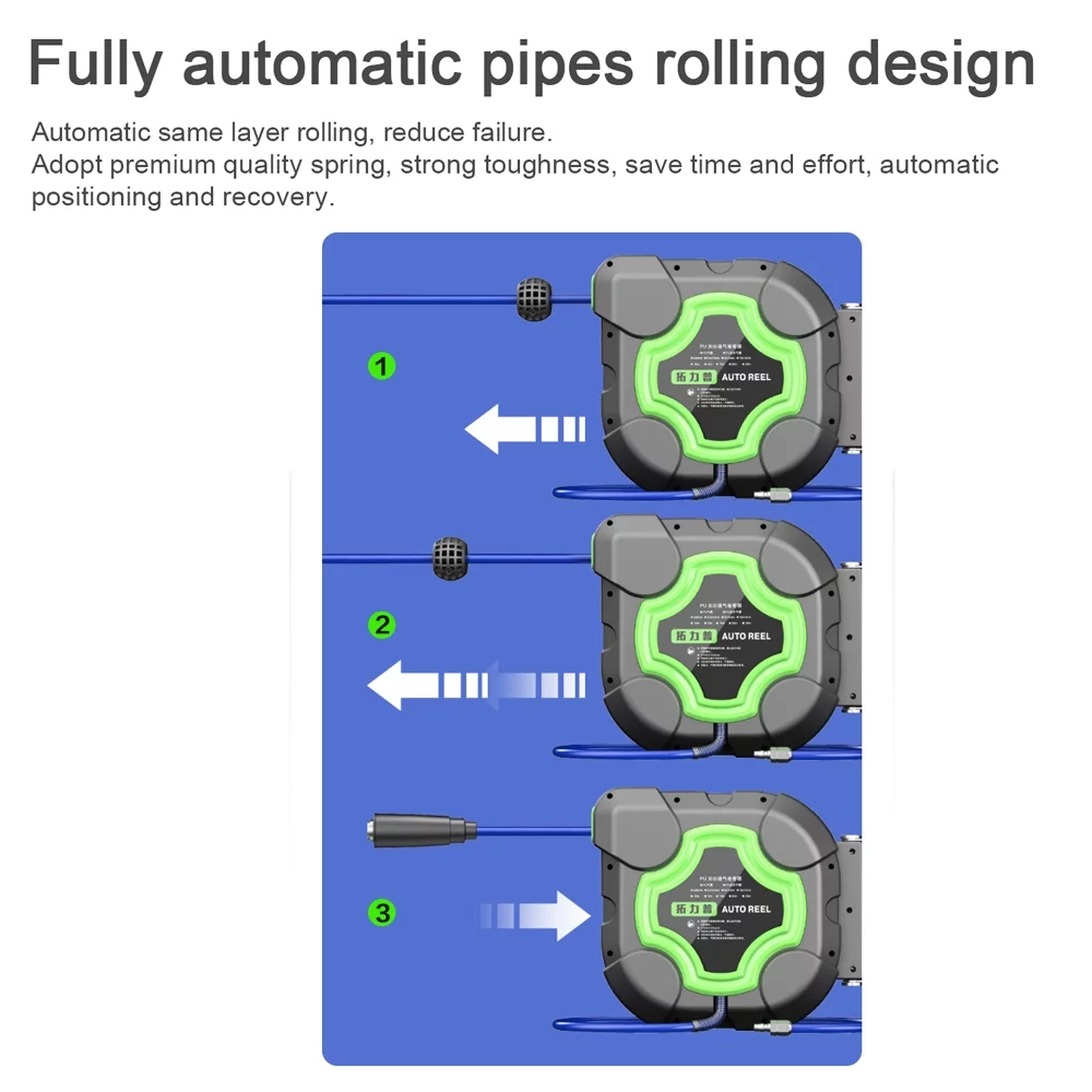 Carevas Automatic Telescopic Hose Reel Car Wash Garden Irrigation Water Tube Holder Wall Mount High Pressure Waterpipes Roller Water Drum