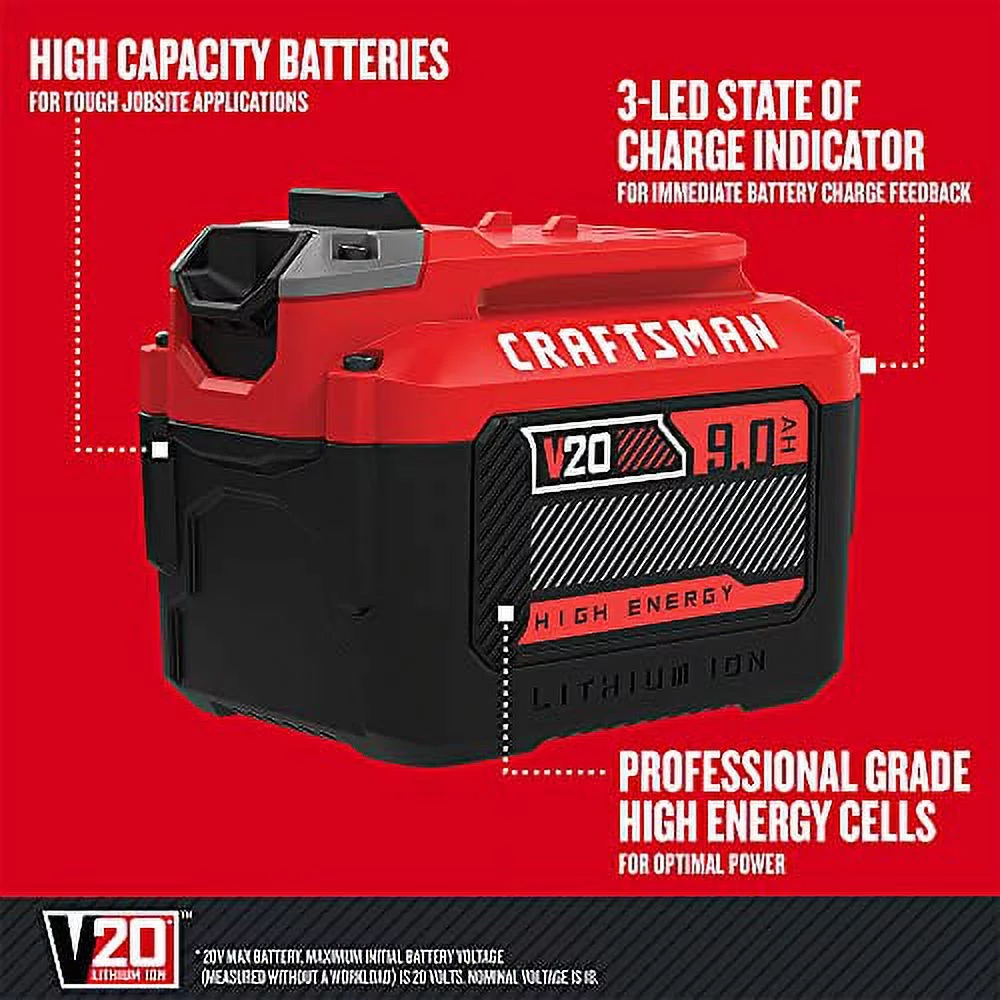 Craftsman  V20  20 volt 9 Ah Lithium-Ion  High Capacity  Battery  1 pc. - Case Of: 1;