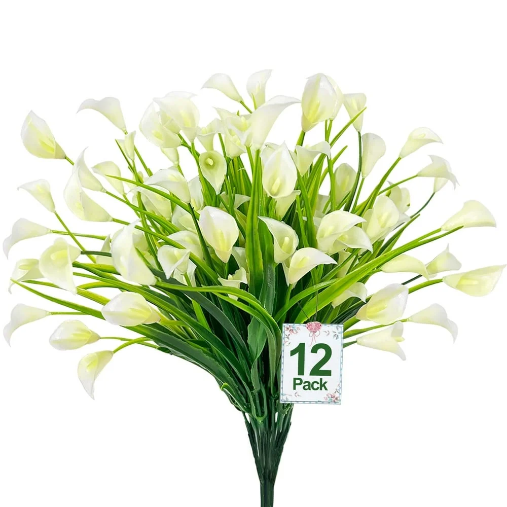 NEWCE Flowers Calla Lily Faux Plants Decorations  Fake Hanging Porch Pots Decoration for Home Outdoor  12 Pack